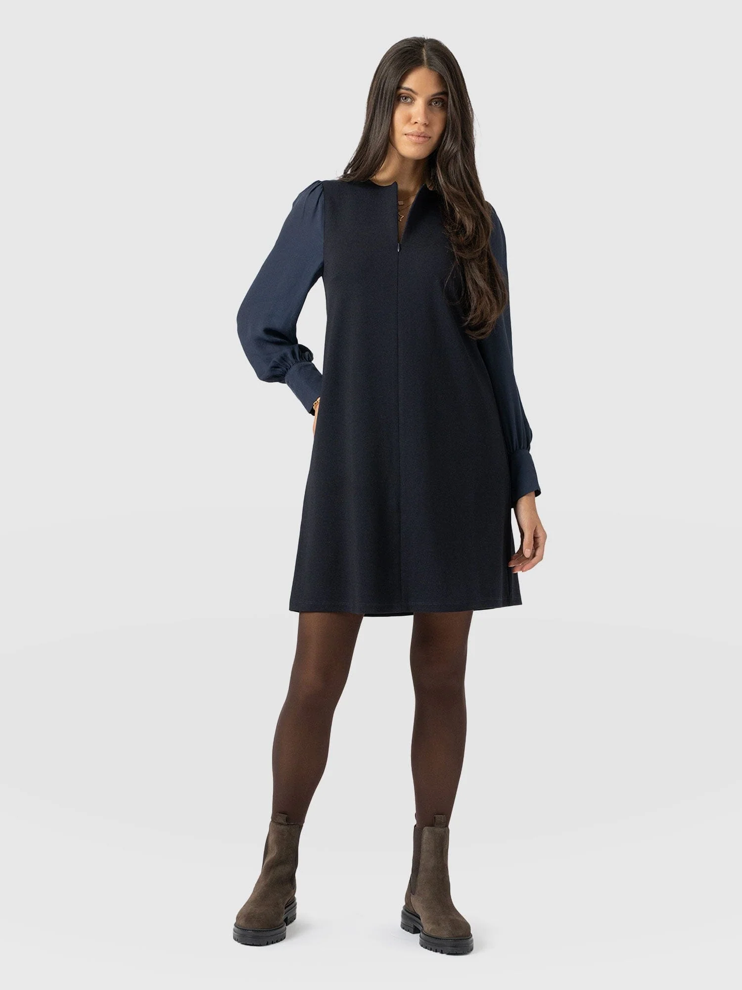 Esme Zip Up Dress - Navy - Image 2