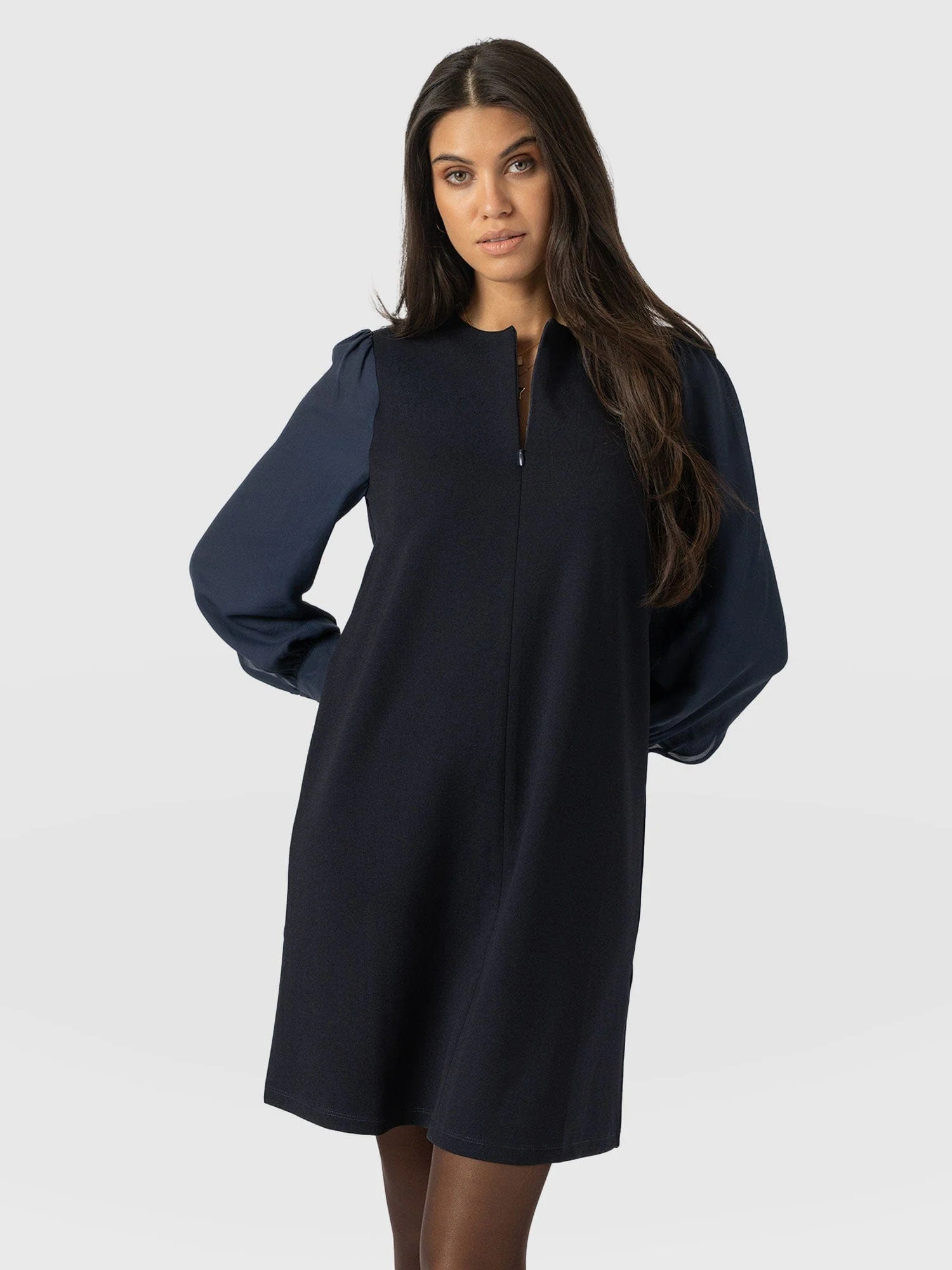 Esme Zip Up Dress - Navy - Image 3