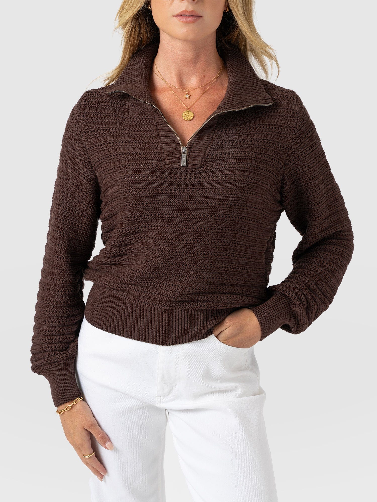 Ester Quarter Zip Knit - Chocolate - Image 3