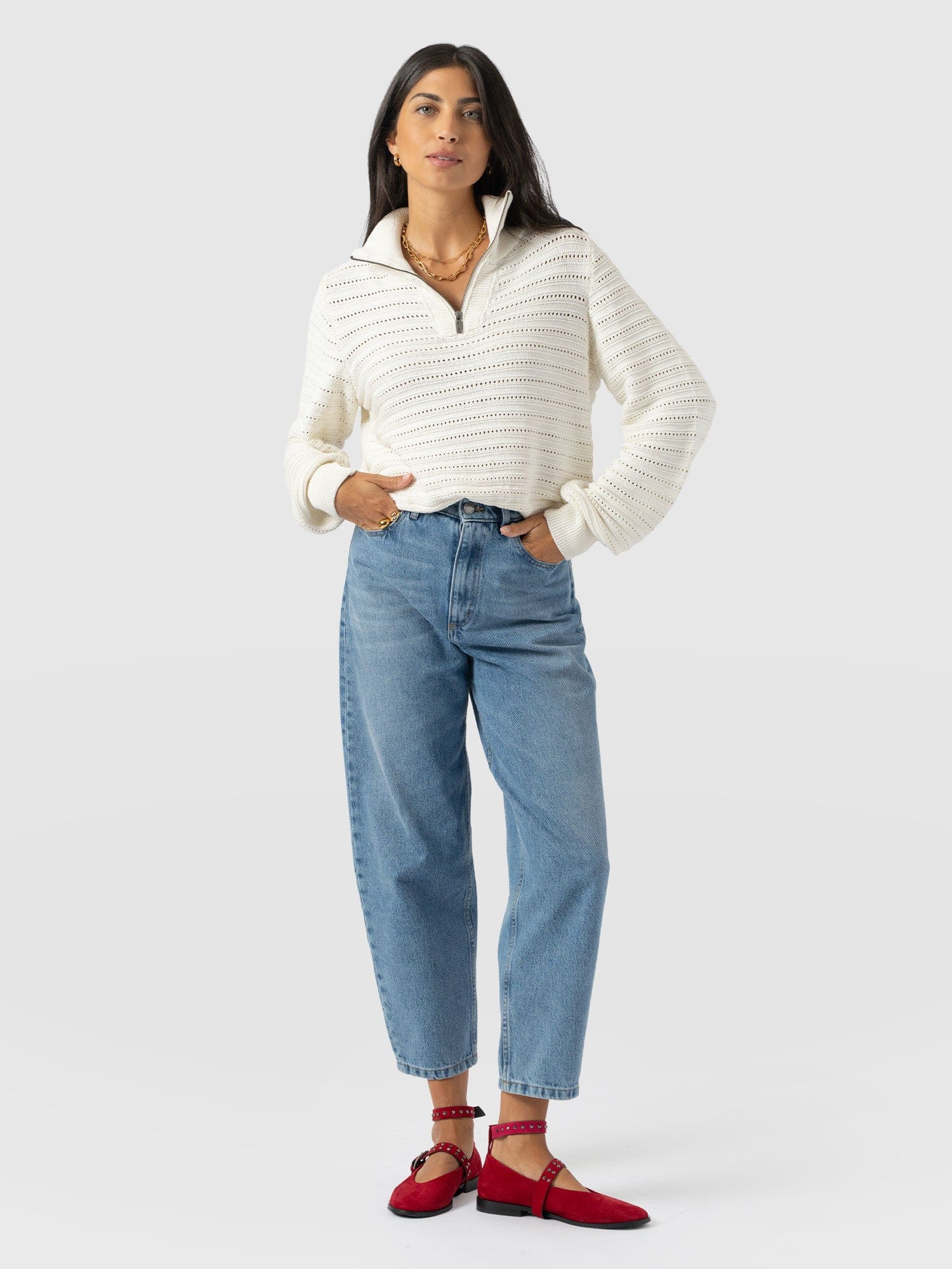 Ester Quarter Zip Knit - Cream - Image 2