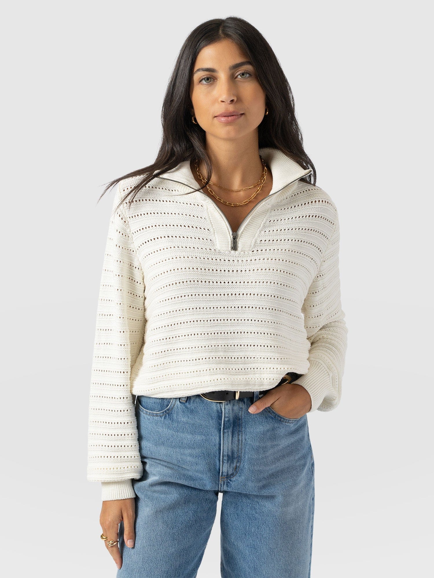 Ester Quarter Zip Knit - Cream - Image 3