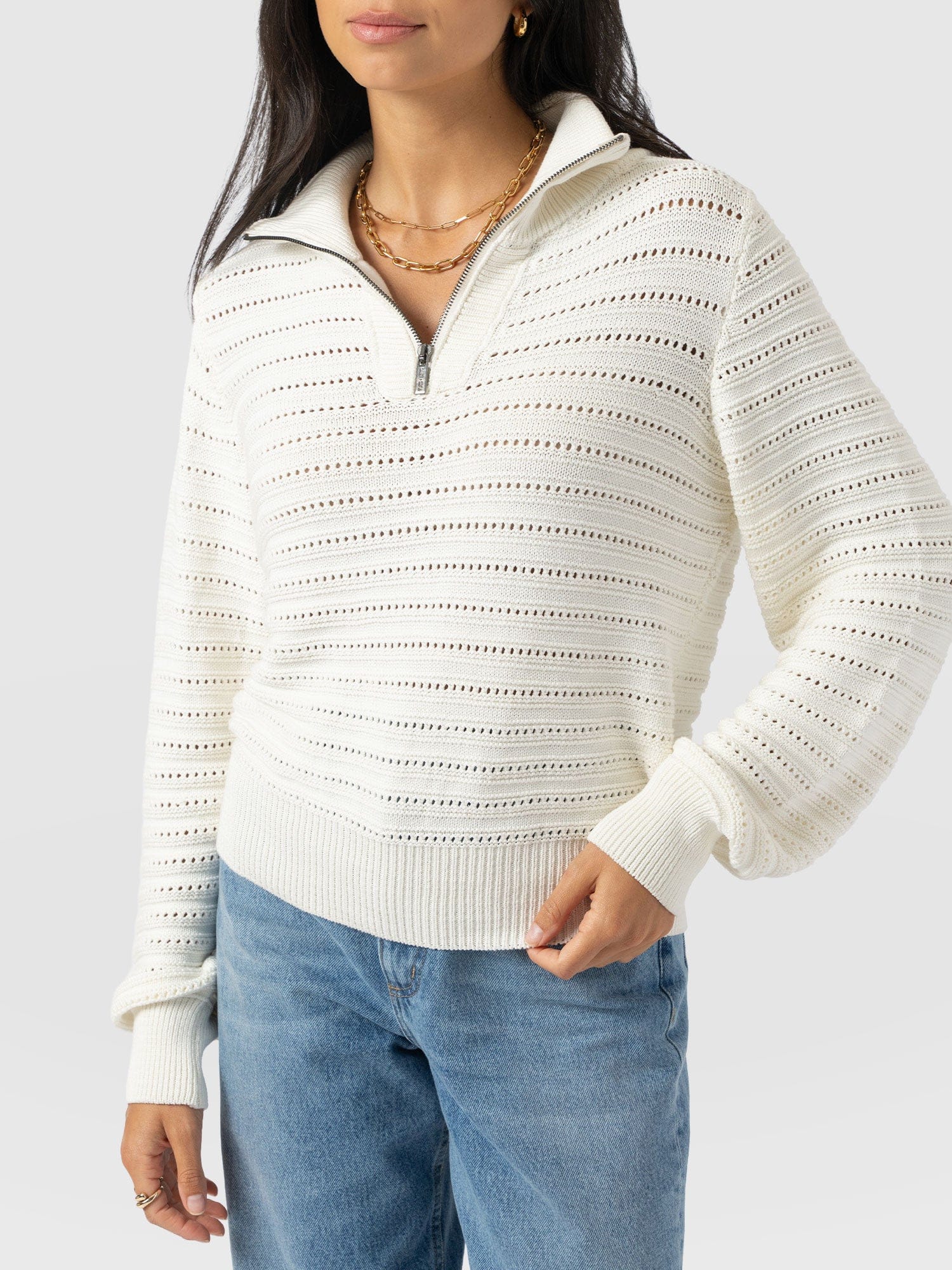 Ester Quarter Zip Knit - Cream - Image 4