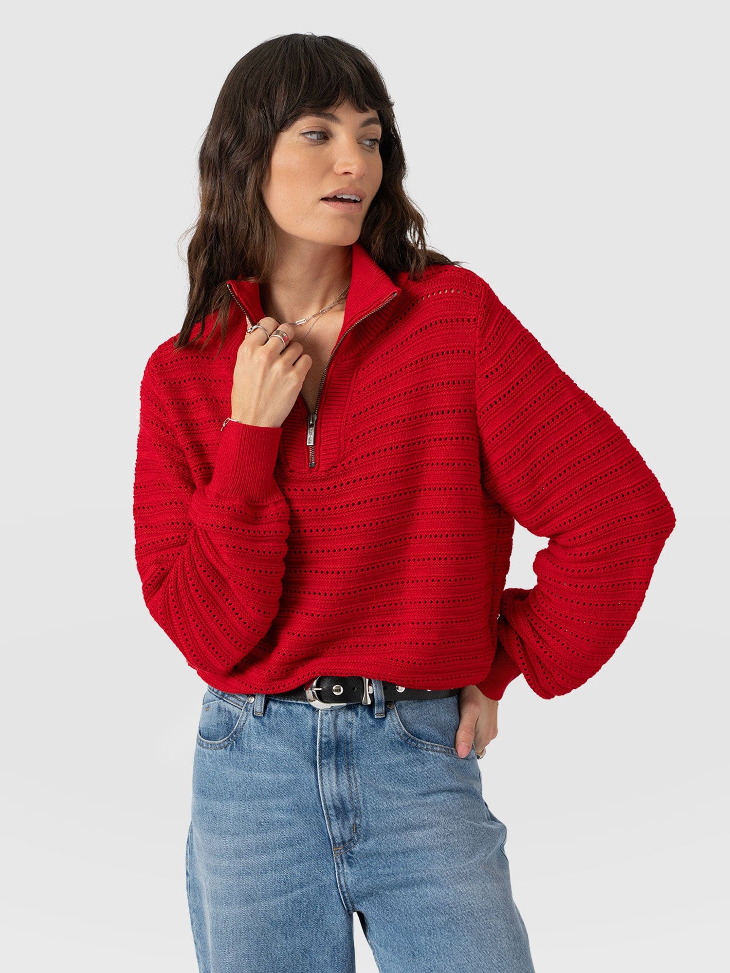 Ester Quarter Zip Knit - Red - Image 3