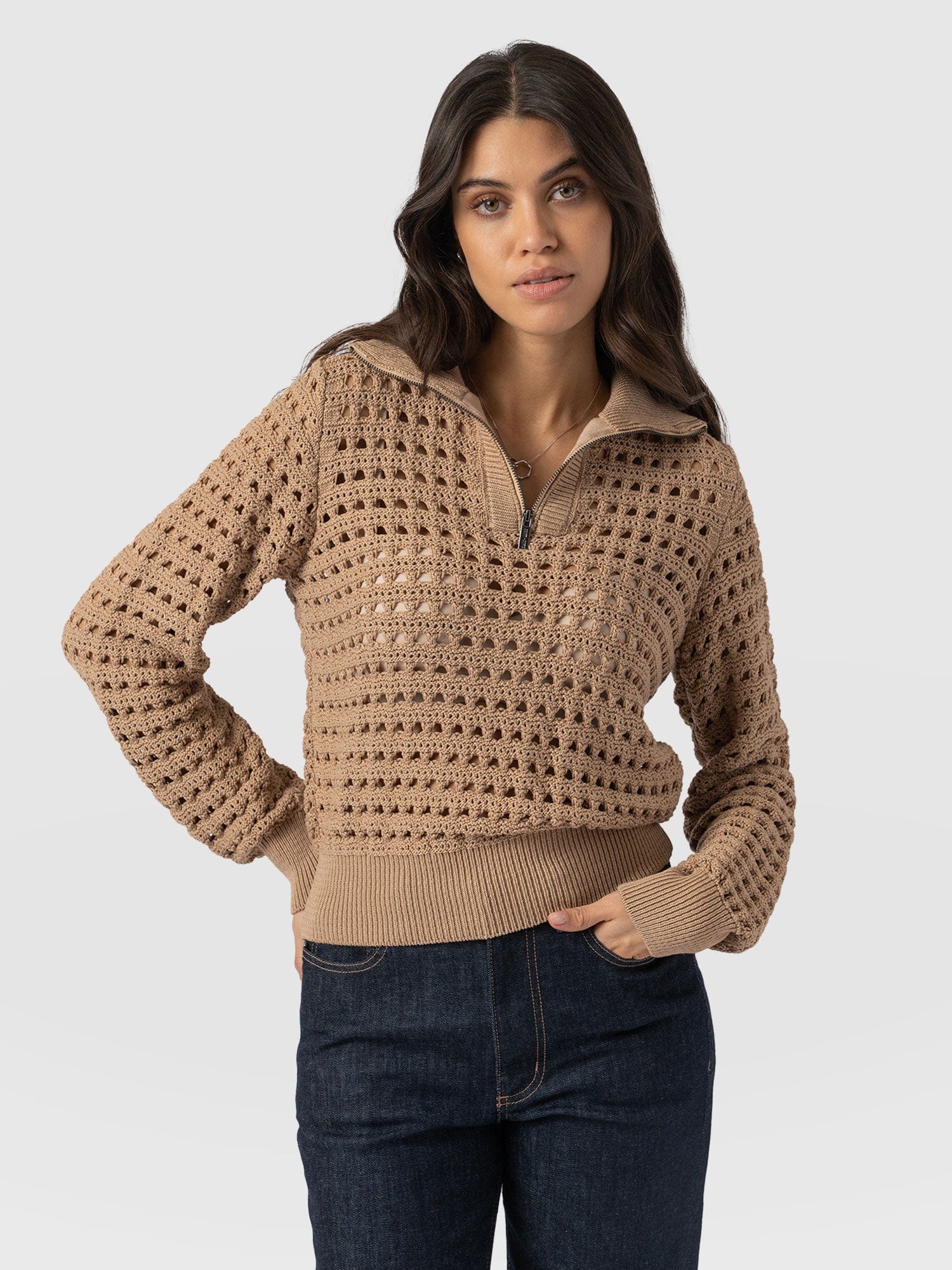 Ester Quarter Zip Knit - Camel - Image 2