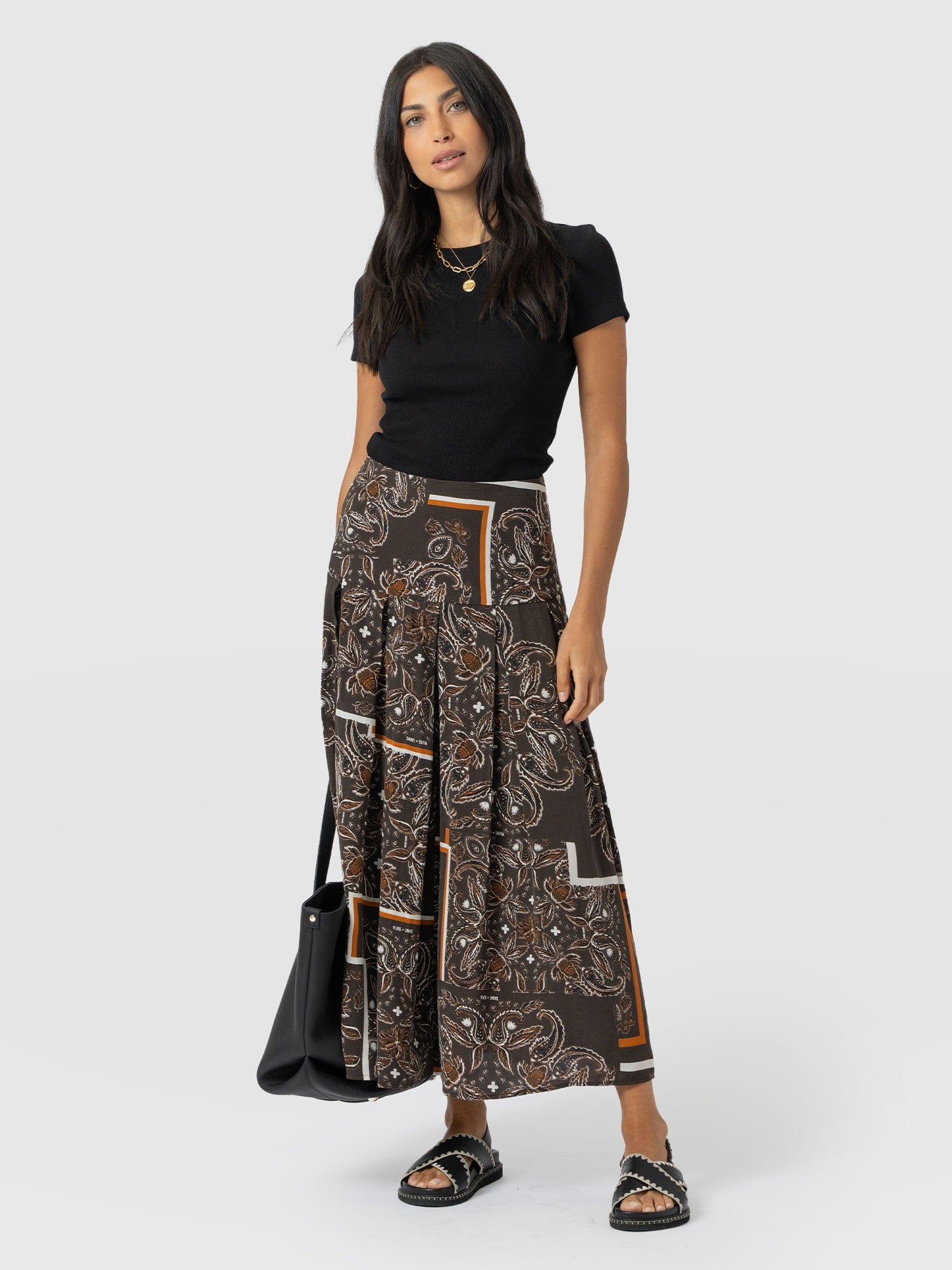 Everly Pleated Skirt - Brown Paisley - Image 2