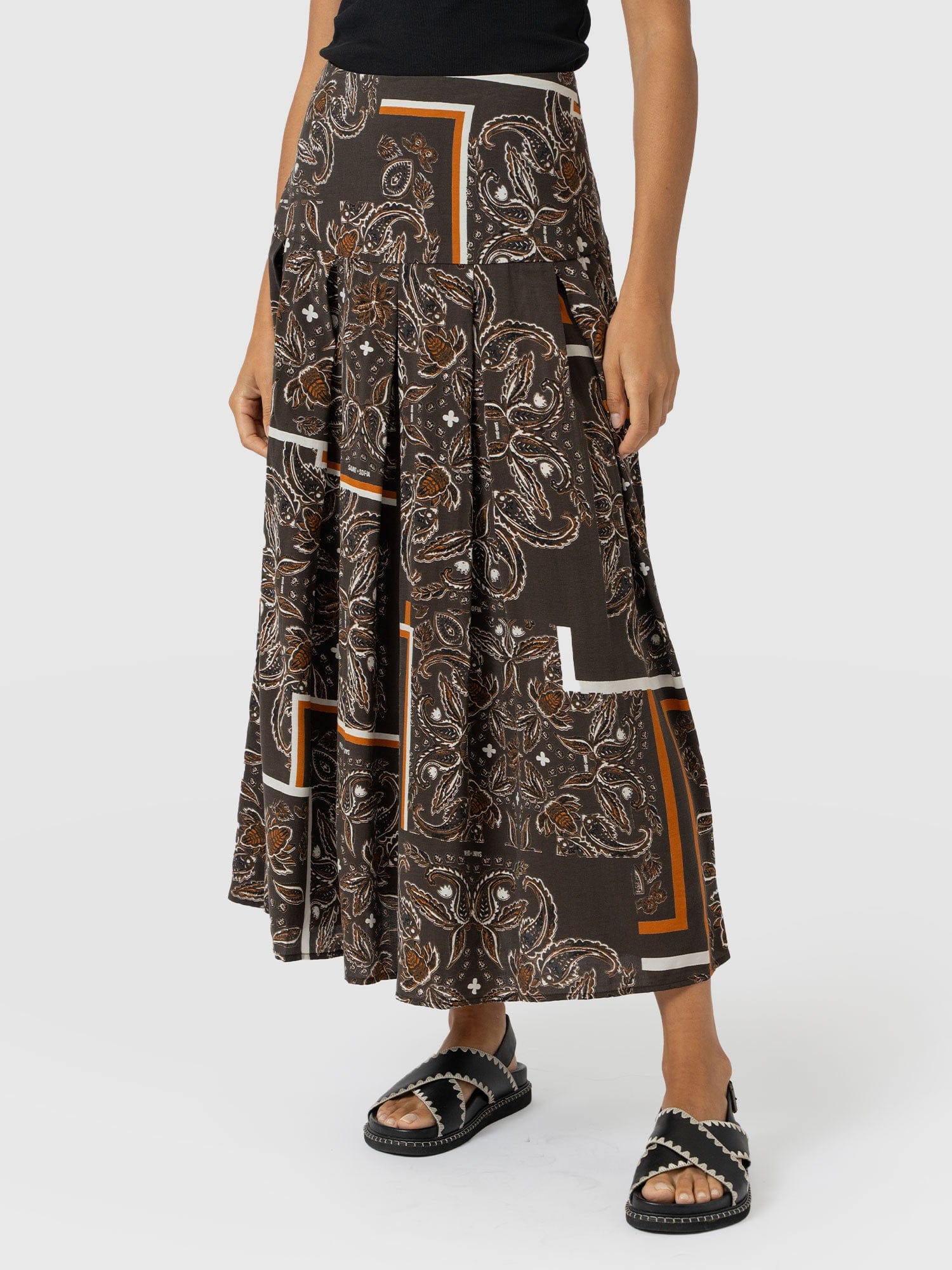 Everly Pleated Skirt - Brown Paisley - Image 3