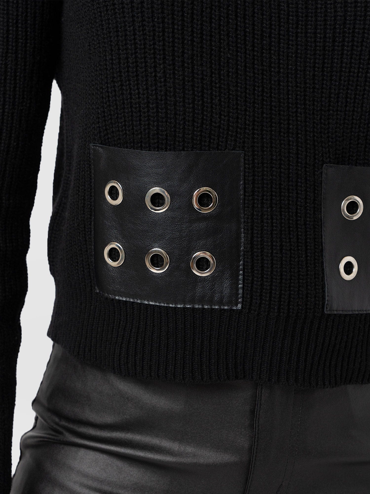 Eyelet Rib Knit Jumper - Black - Image 4