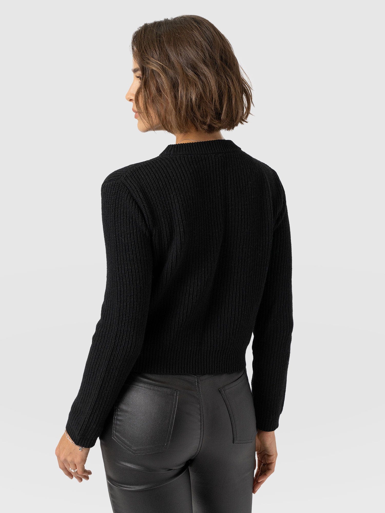 Eyelet Rib Knit Jumper - Black - Image 6