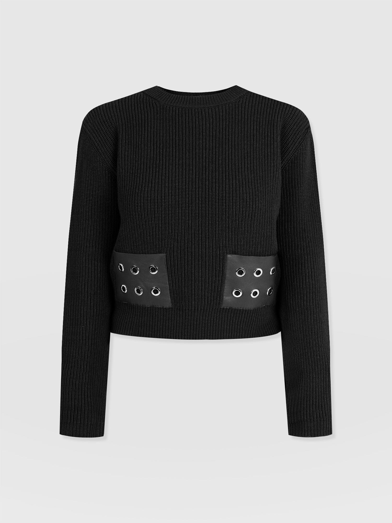 Eyelet Rib Knit Jumper - Black - Image 7