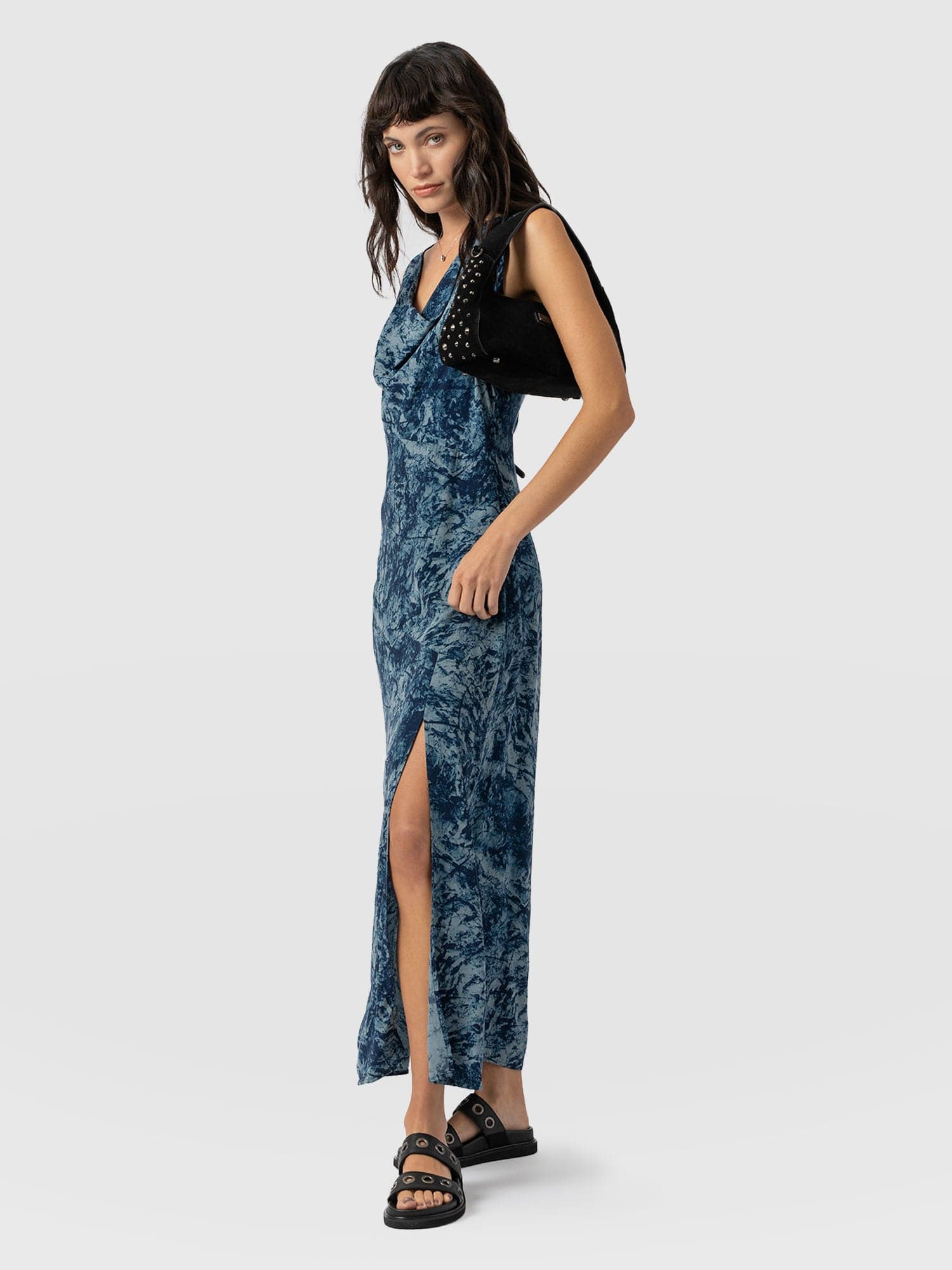 Faye Cowl Neck Dress - Blue Marble - Image 2