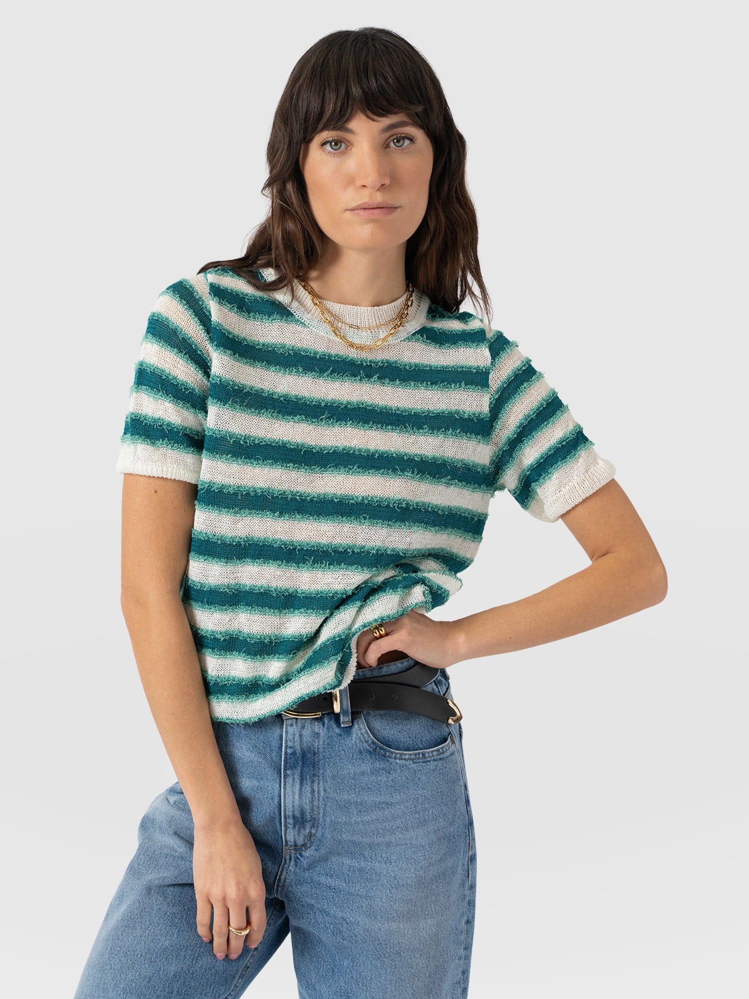 Fearne Knit Tee - Mint Stripe - Image 2
