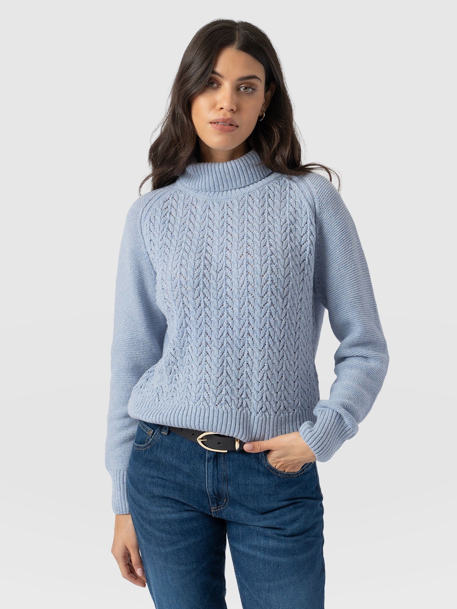 Glen Cable Knit Jumper - Pale Blue - Image 2