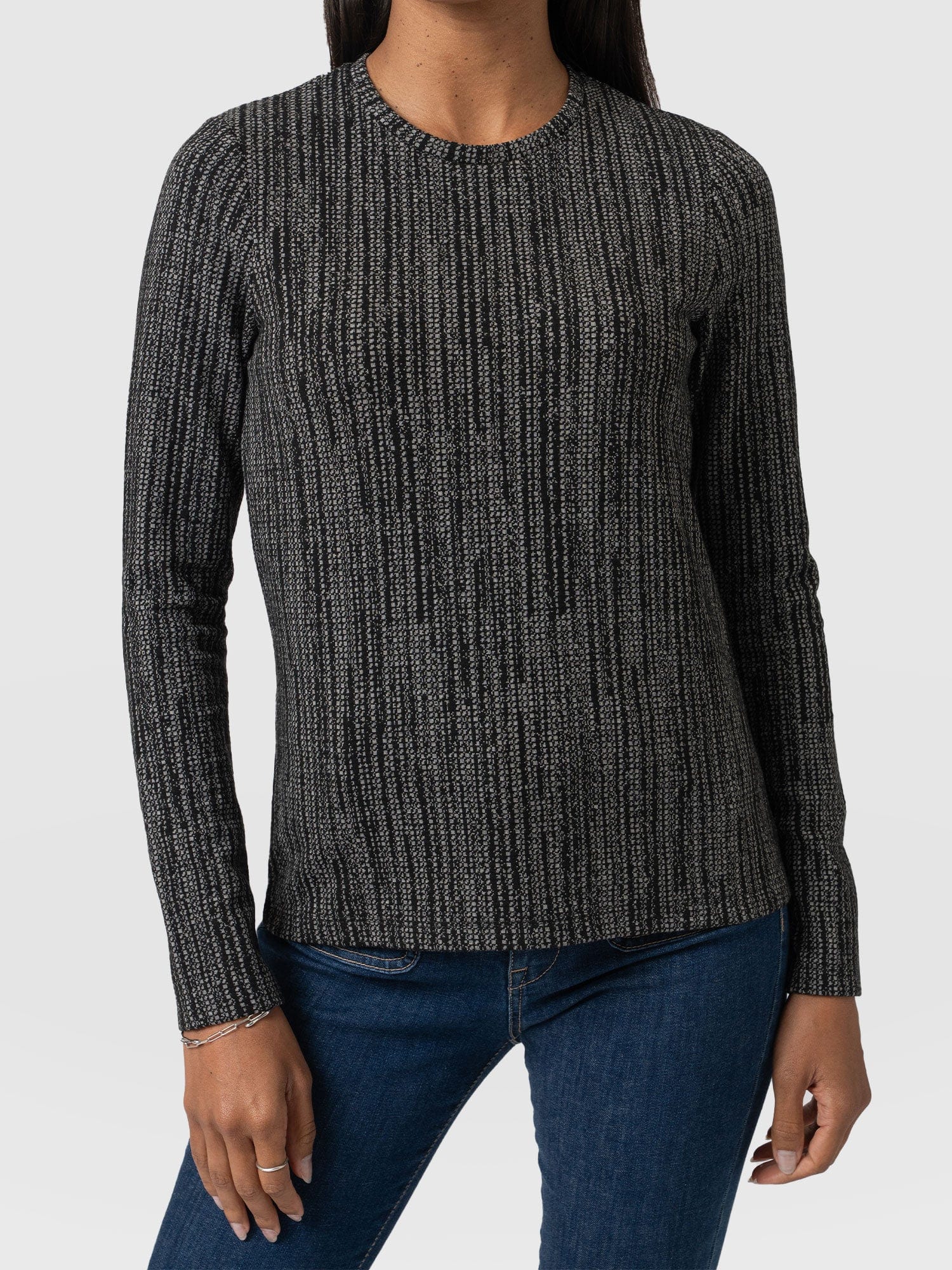 Glen Crew Neck Tee - Grey/Black - Image 3