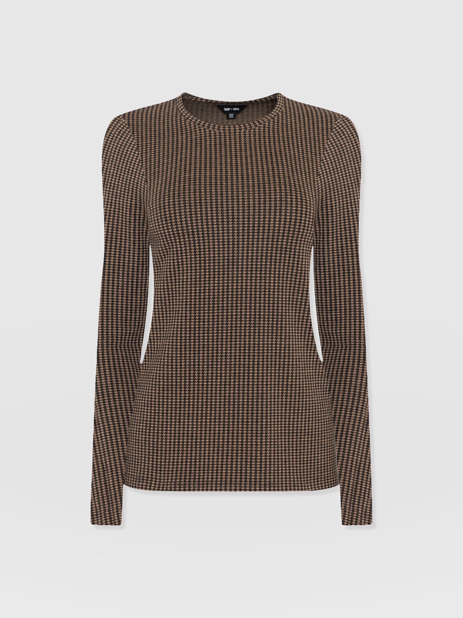 Glen Crew Neck Tee Long Sleeve - Brown Mini Houndstooth - Image 7