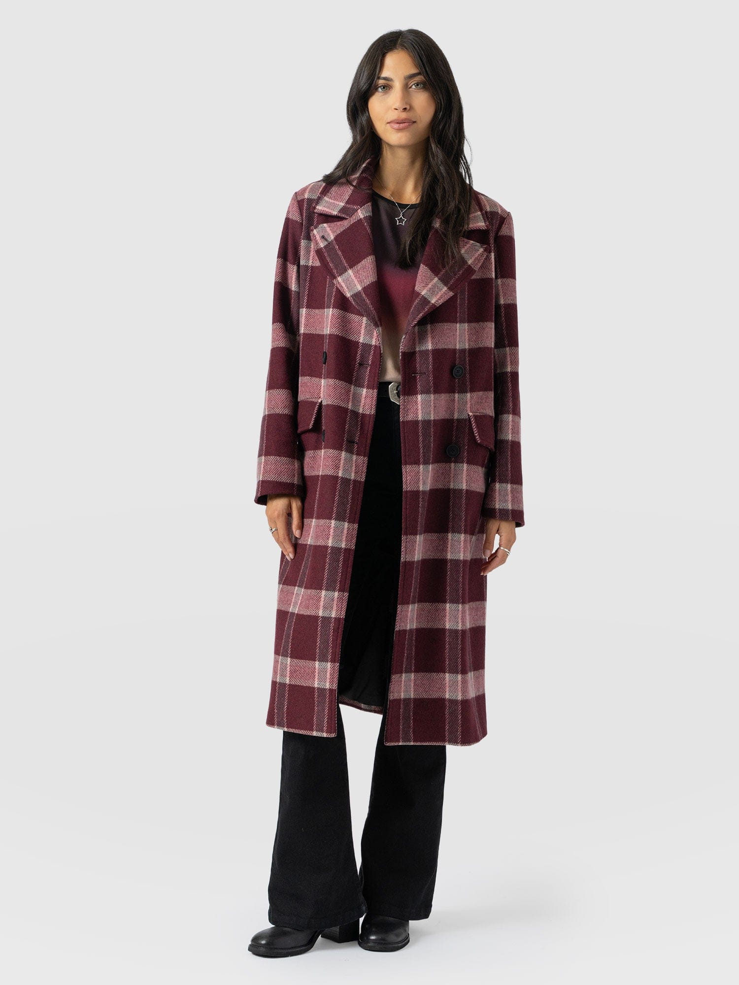 Hampton Coat - Burgundy/Pink Check - Image 2
