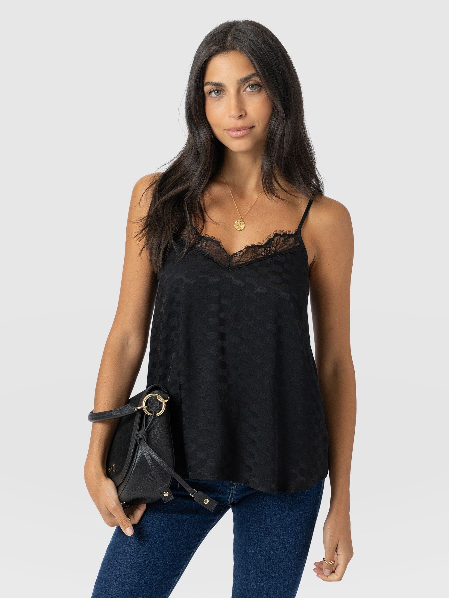Harper Lace Cami - Black Jacquard - Image 2