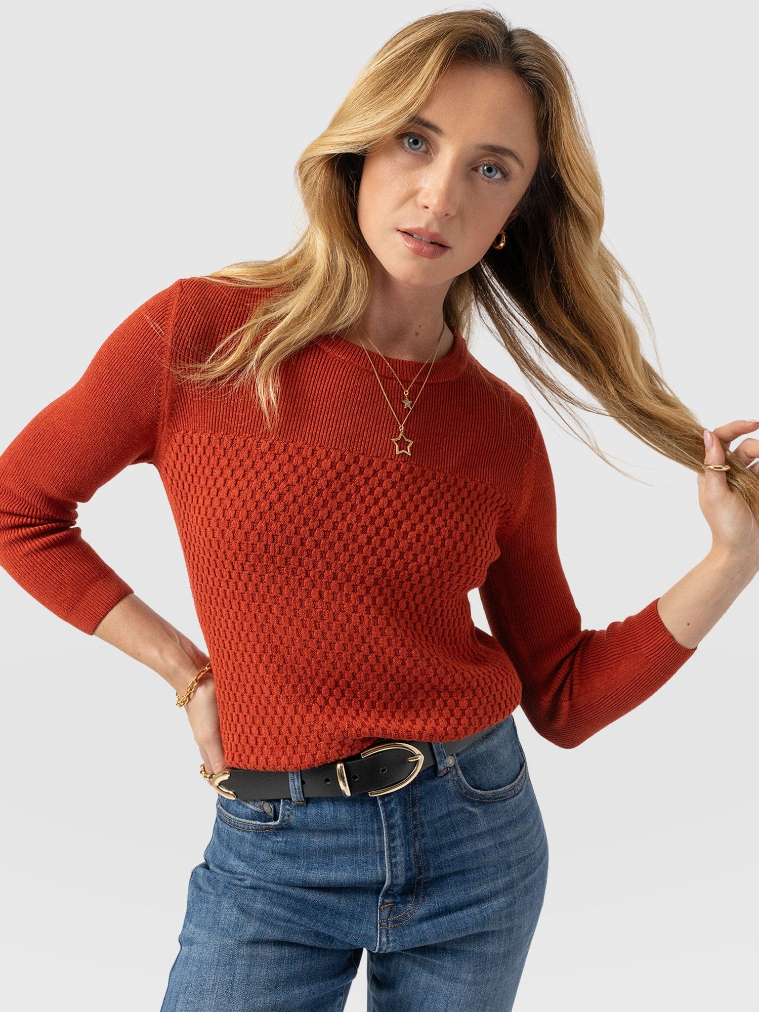 Honeycomb Rib Jumper - Amber - Image 2