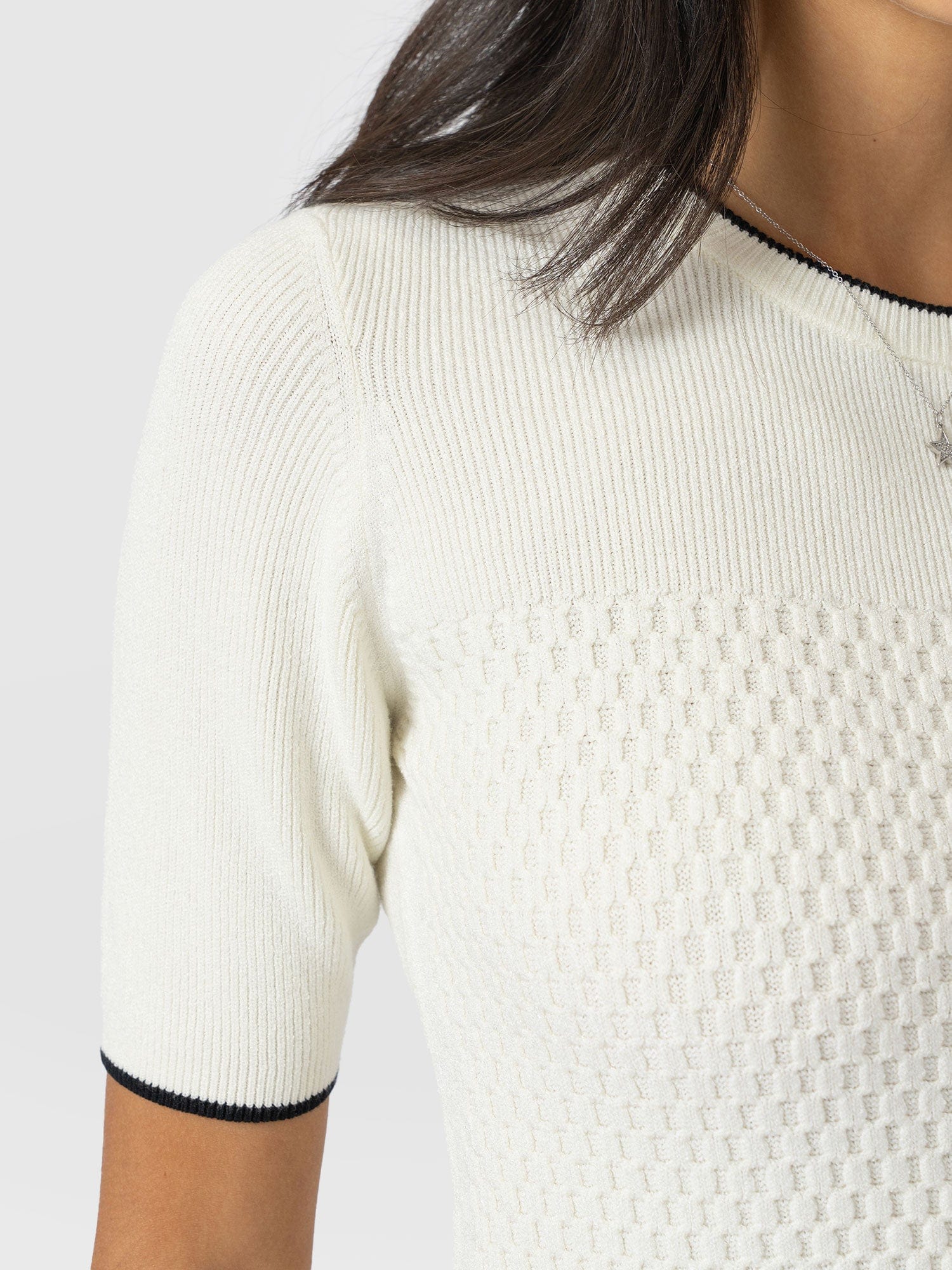 Honeycomb Short Sleeve Knit - Cream - Image 4