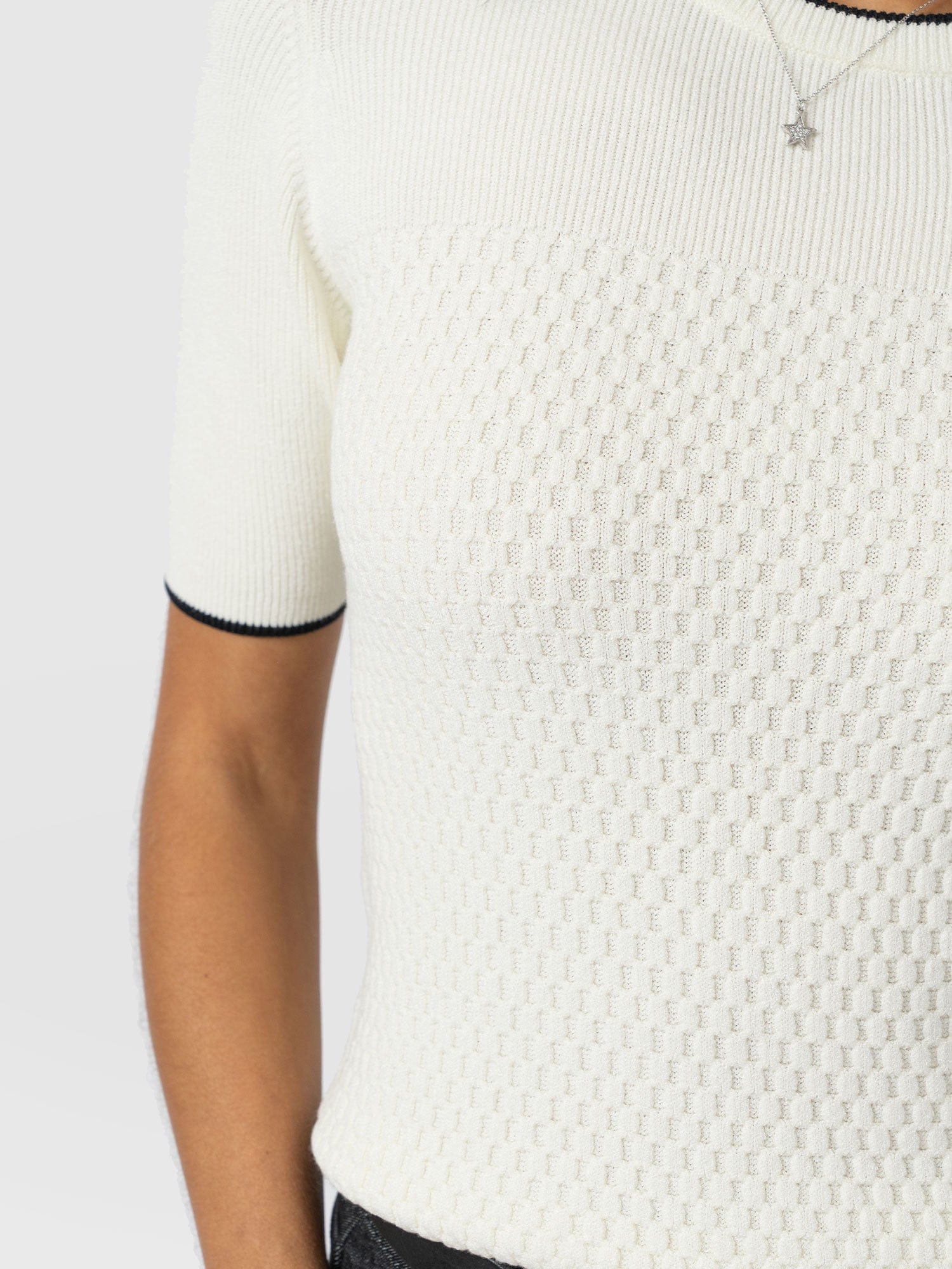 Honeycomb Short Sleeve Knit - Cream - Image 5