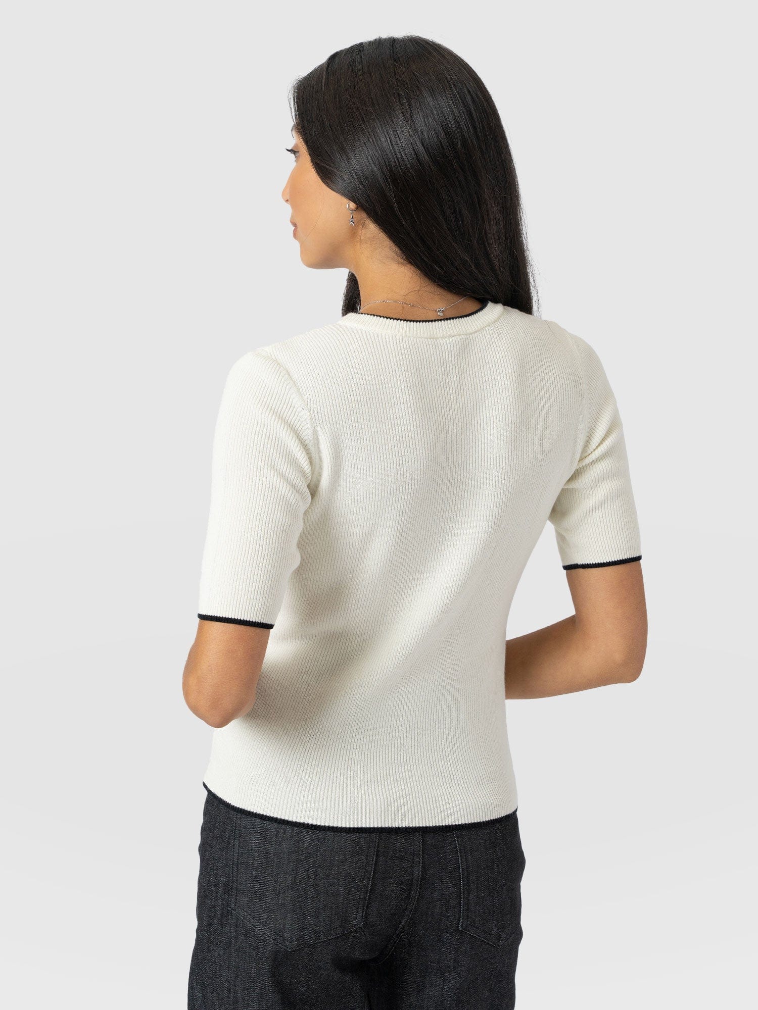 Honeycomb Short Sleeve Knit - Cream - Image 6