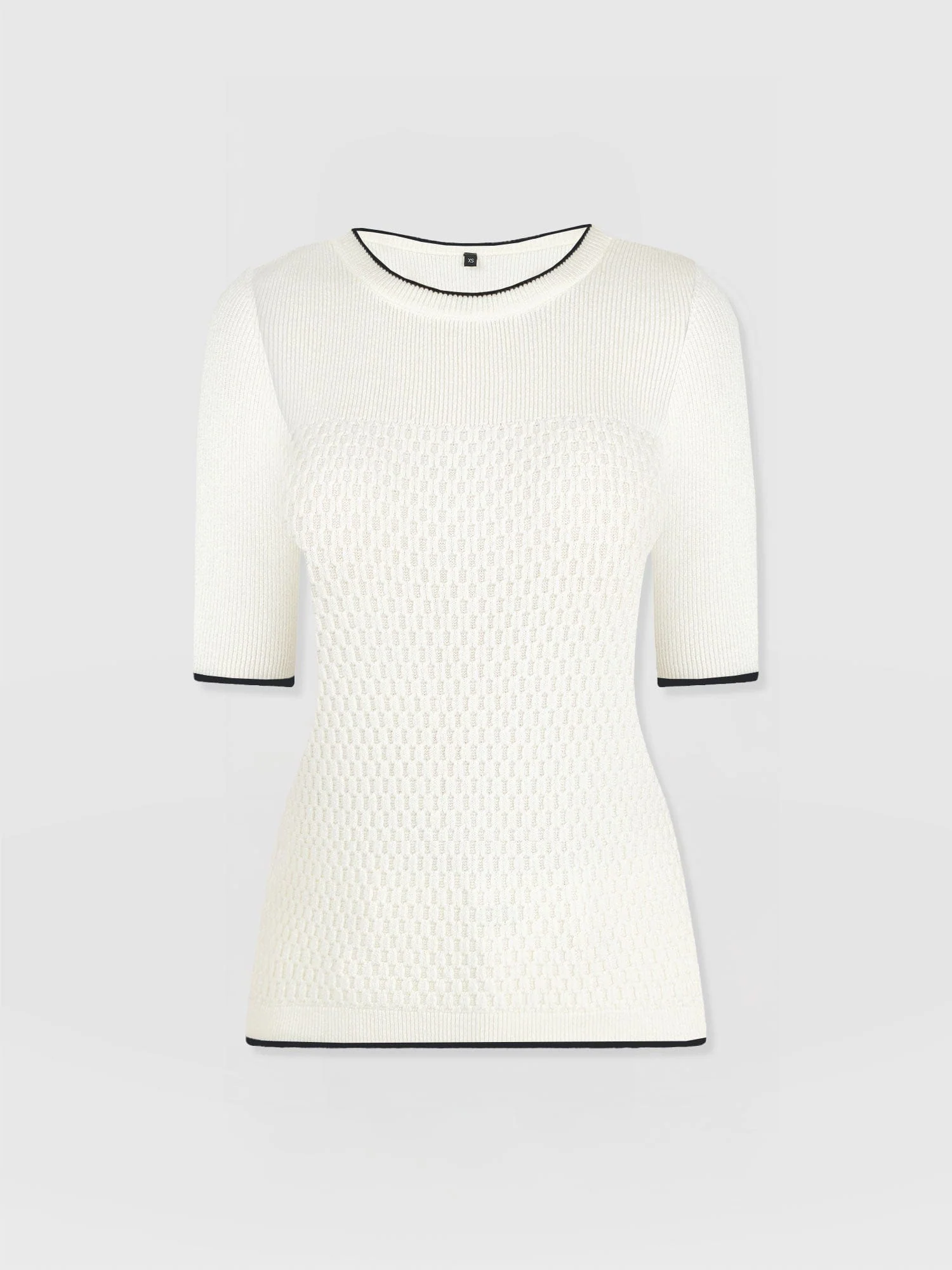 Honeycomb Short Sleeve Knit - Cream - Image 7