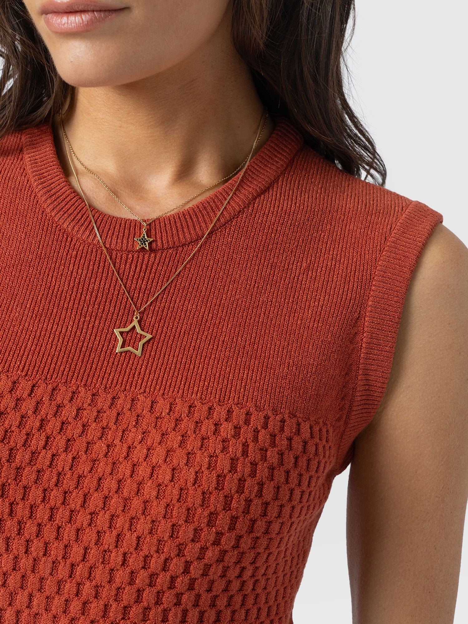 Honeycomb Sleeveless Rib Knit - Burnt Orange - Image 4