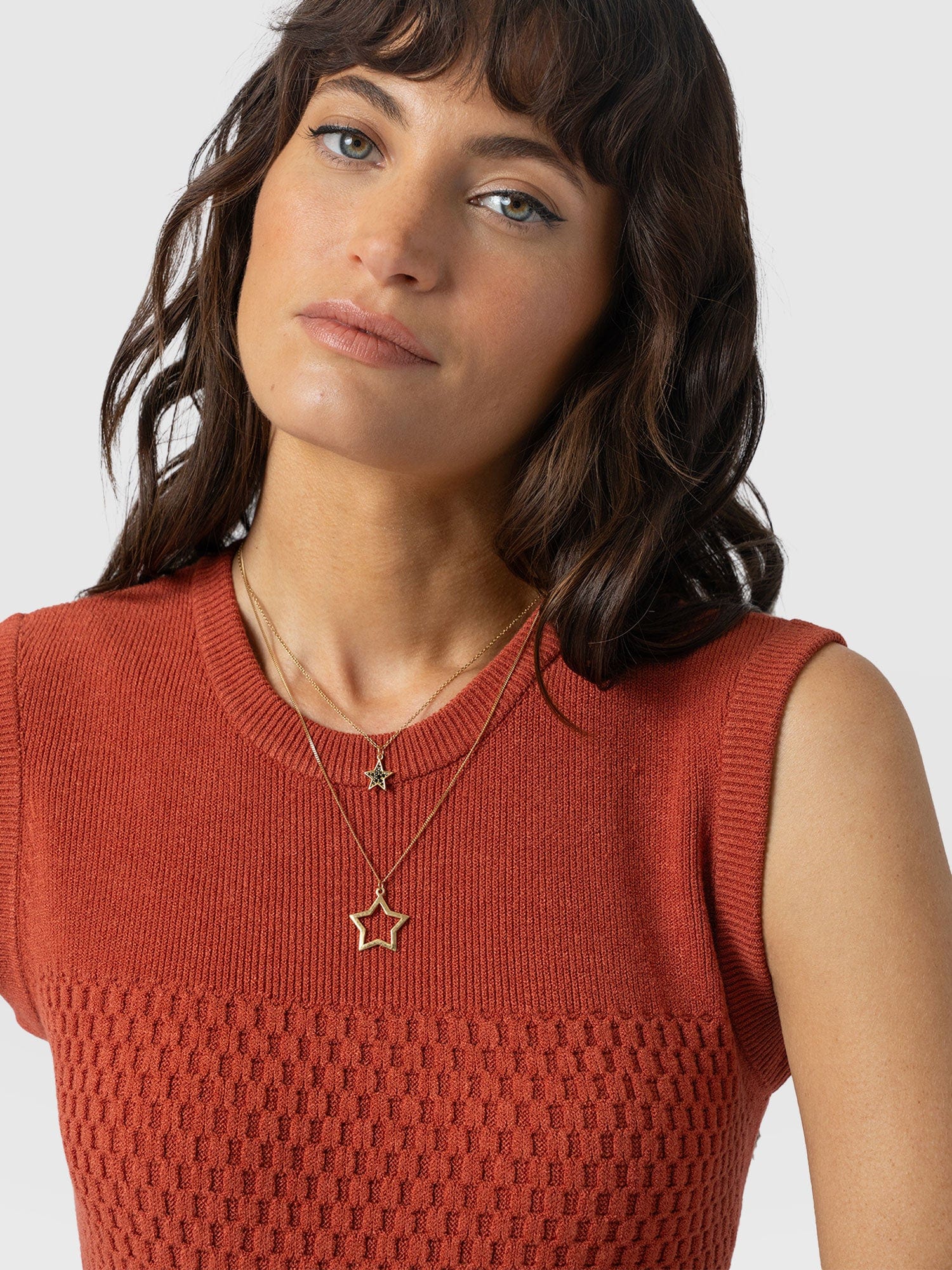 Honeycomb Sleeveless Rib Knit - Burnt Orange - Image 5