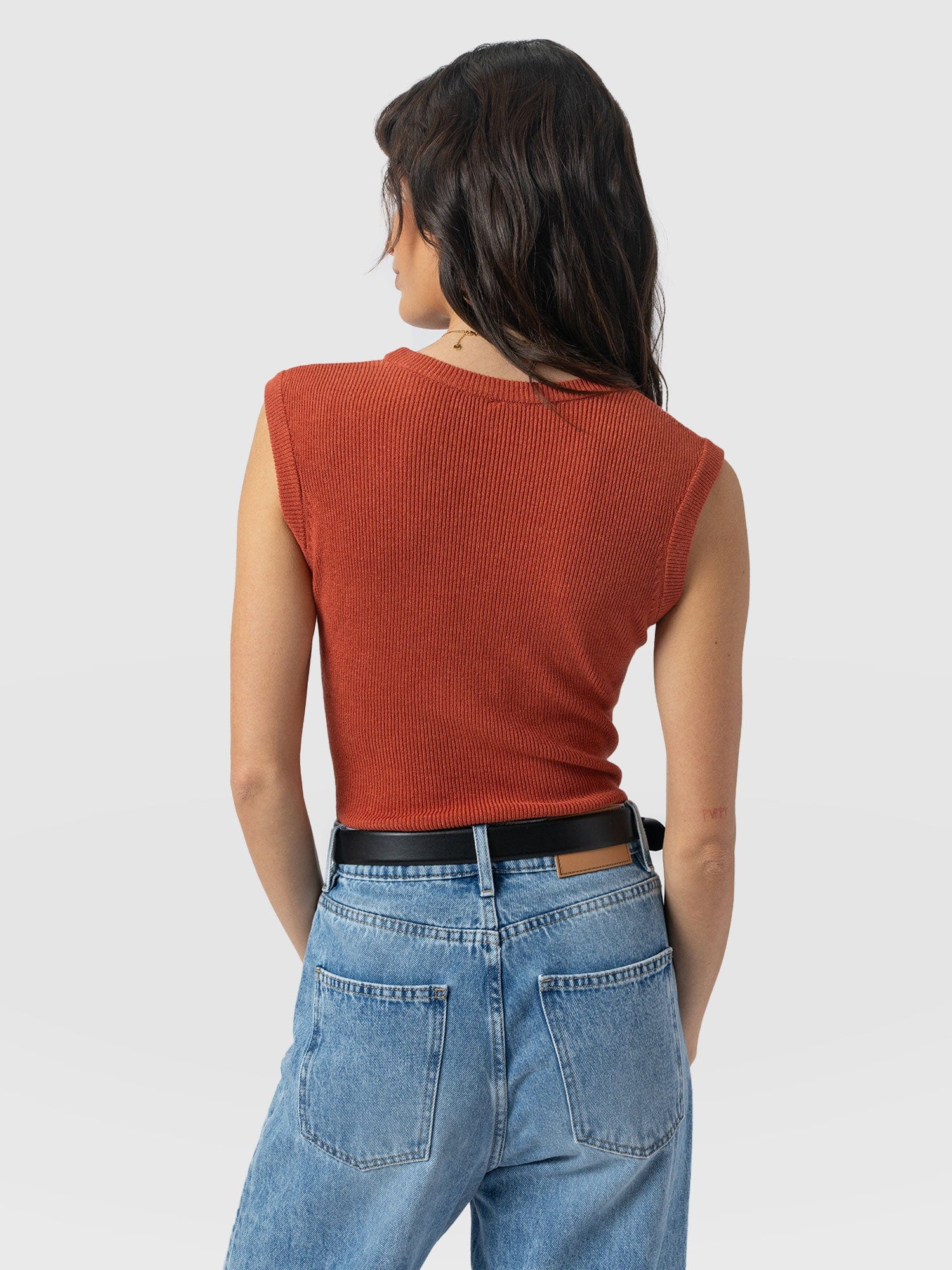Honeycomb Sleeveless Rib Knit - Burnt Orange - Image 6