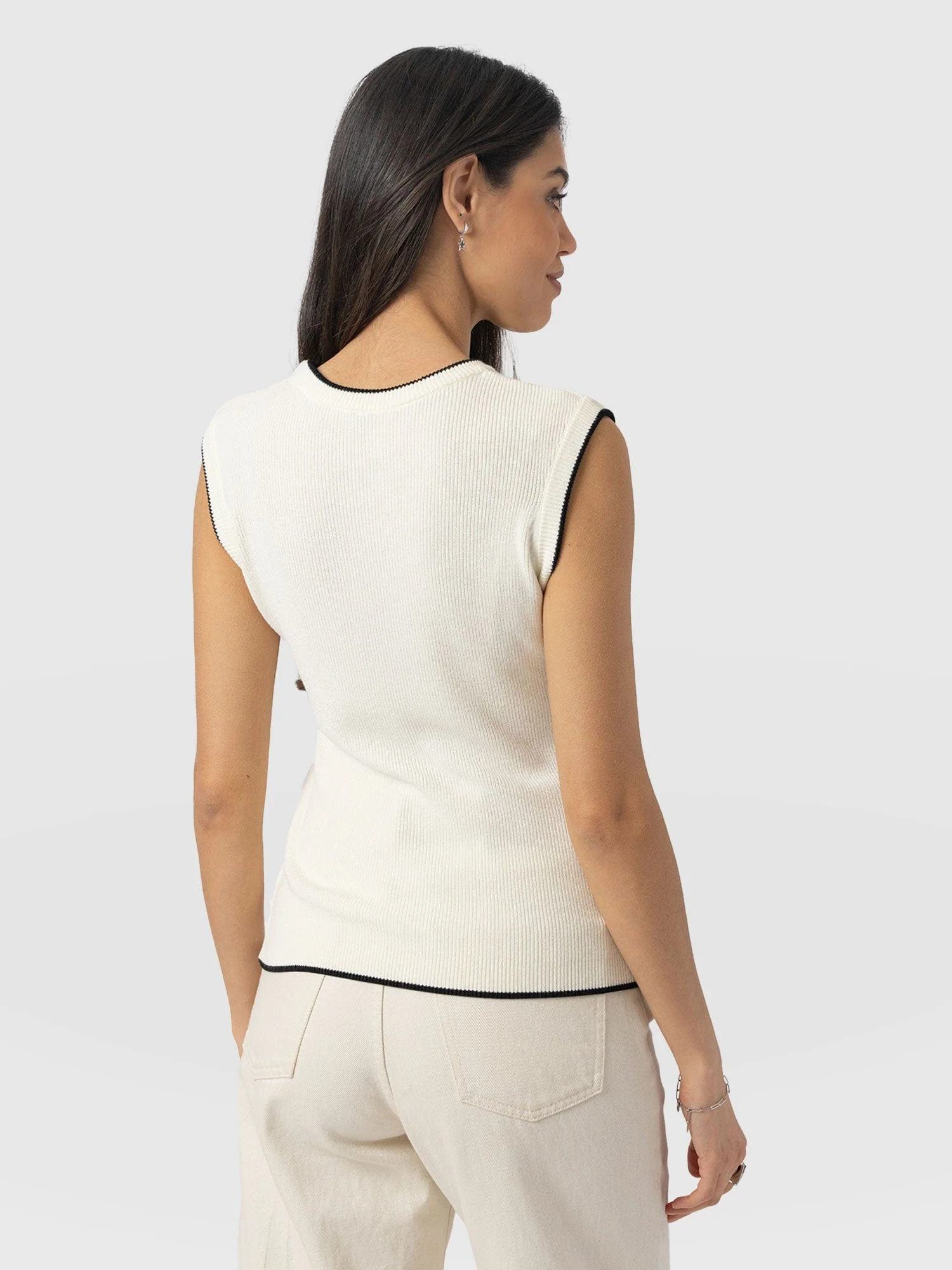 Honeycomb Sleeveless Rib Knit - Cream - Image 6