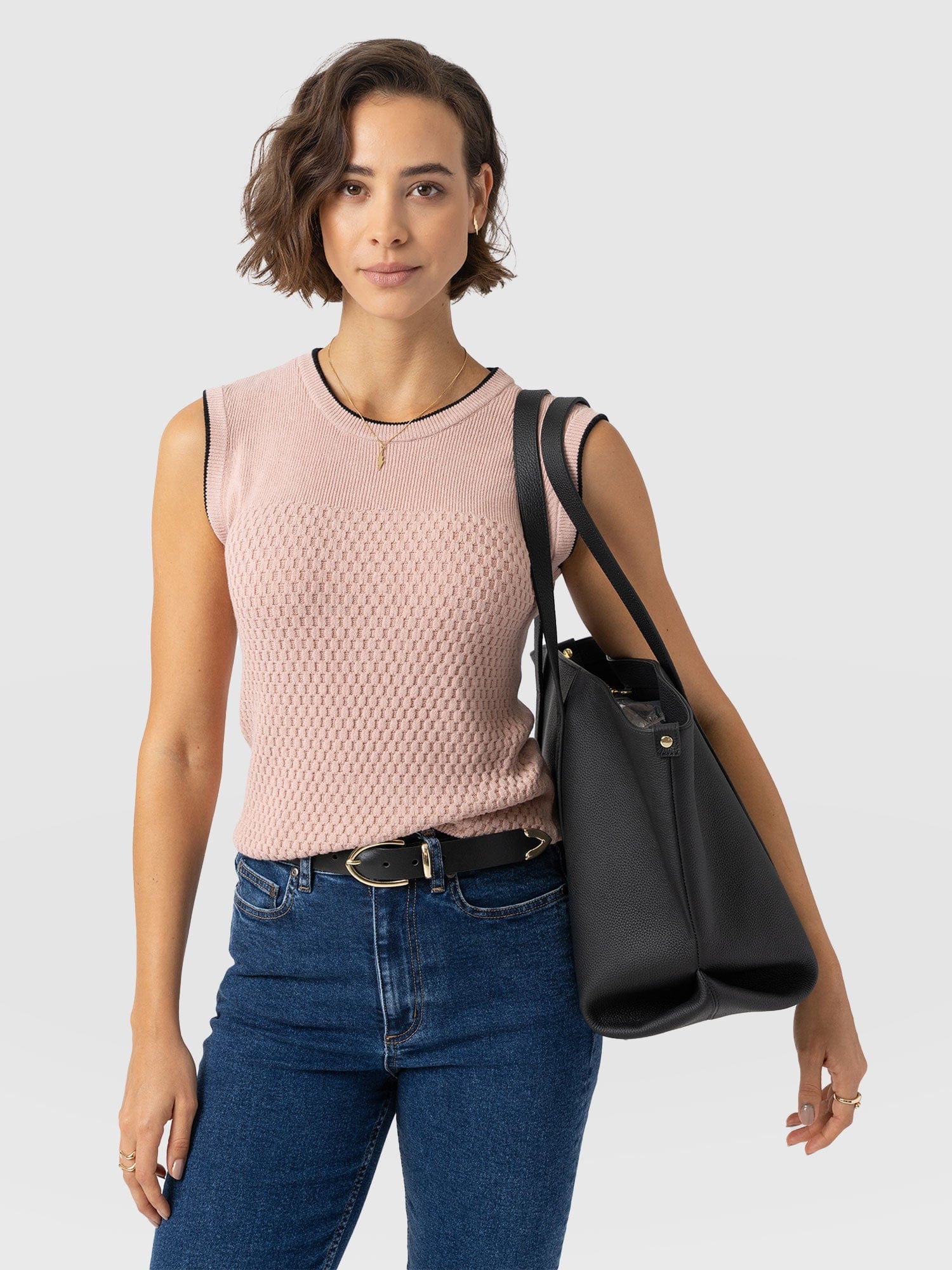 Honeycomb Sleeveless Rib Knit - Pale Pink - Image 2