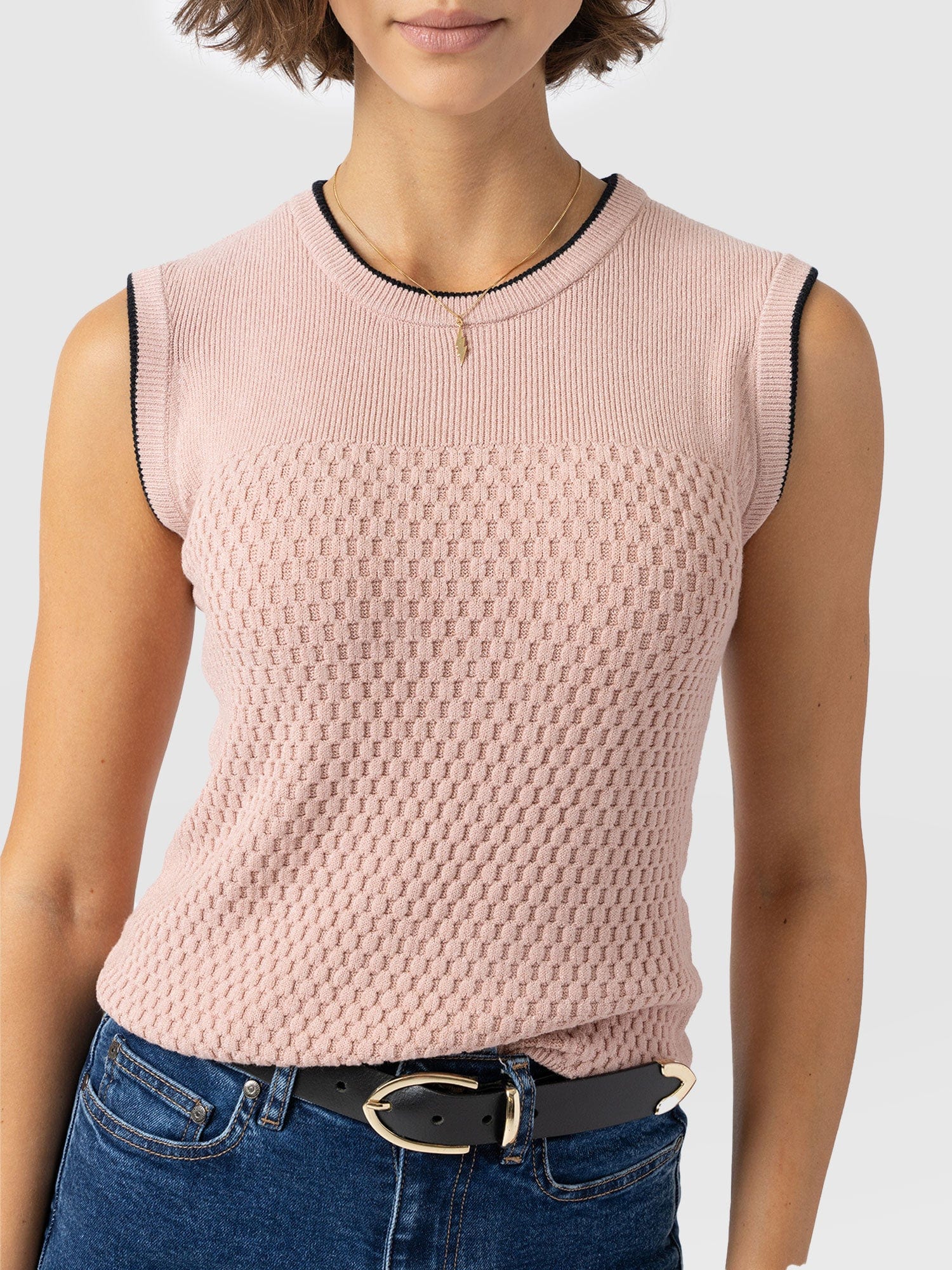 Honeycomb Sleeveless Rib Knit - Pale Pink - Image 4