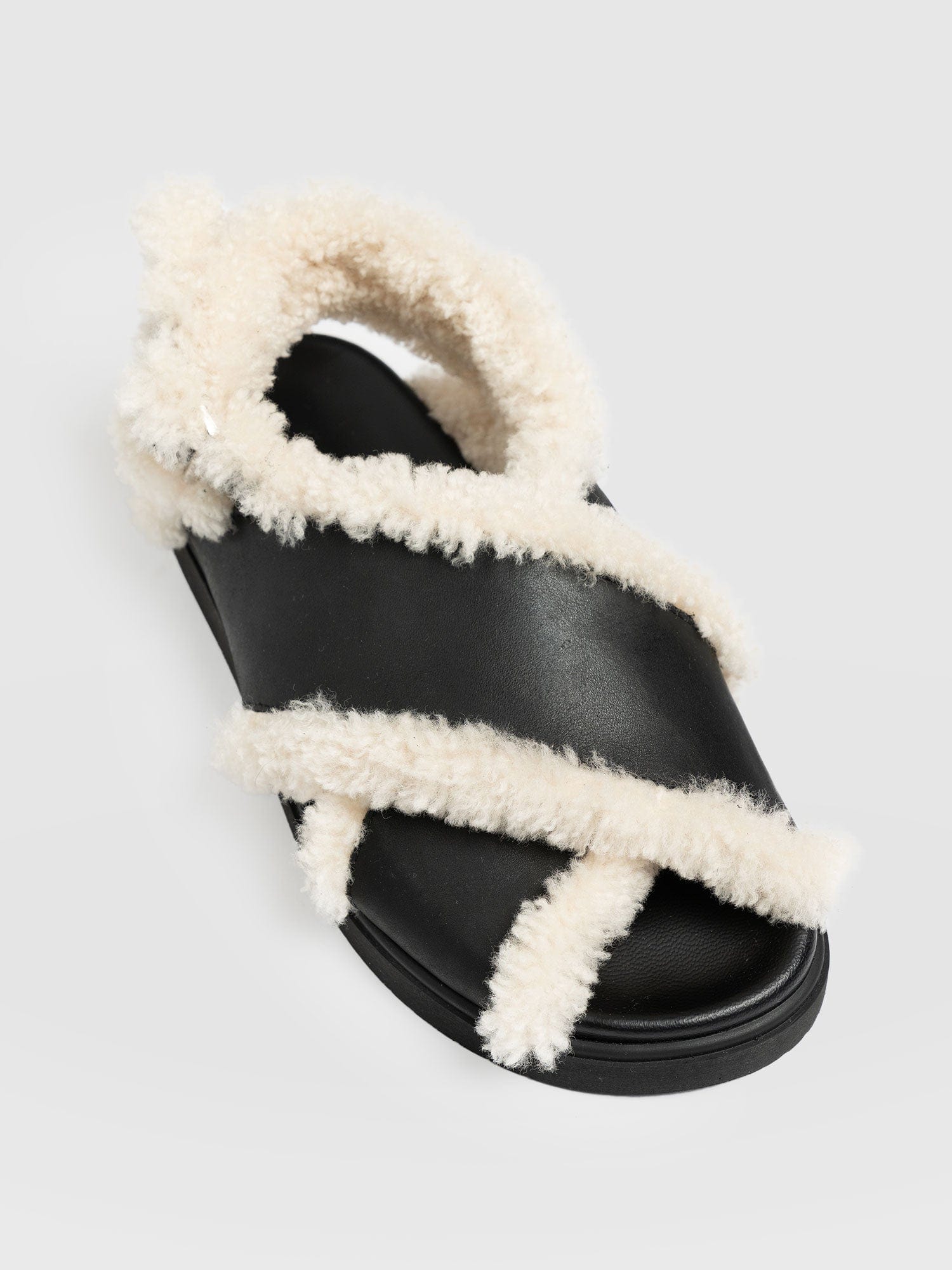 Isla Shearling Sandal - Black - Image 4