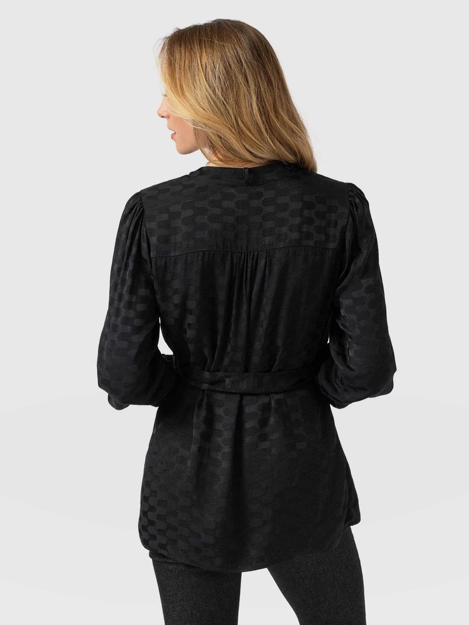 Joselyn V Neck Blouse - Black Jacquard - Image 6