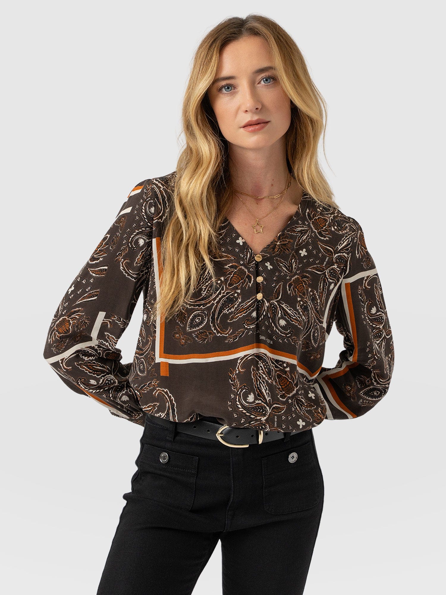 Joselyn V Neck Blouse - Brown Paisley - Image 3
