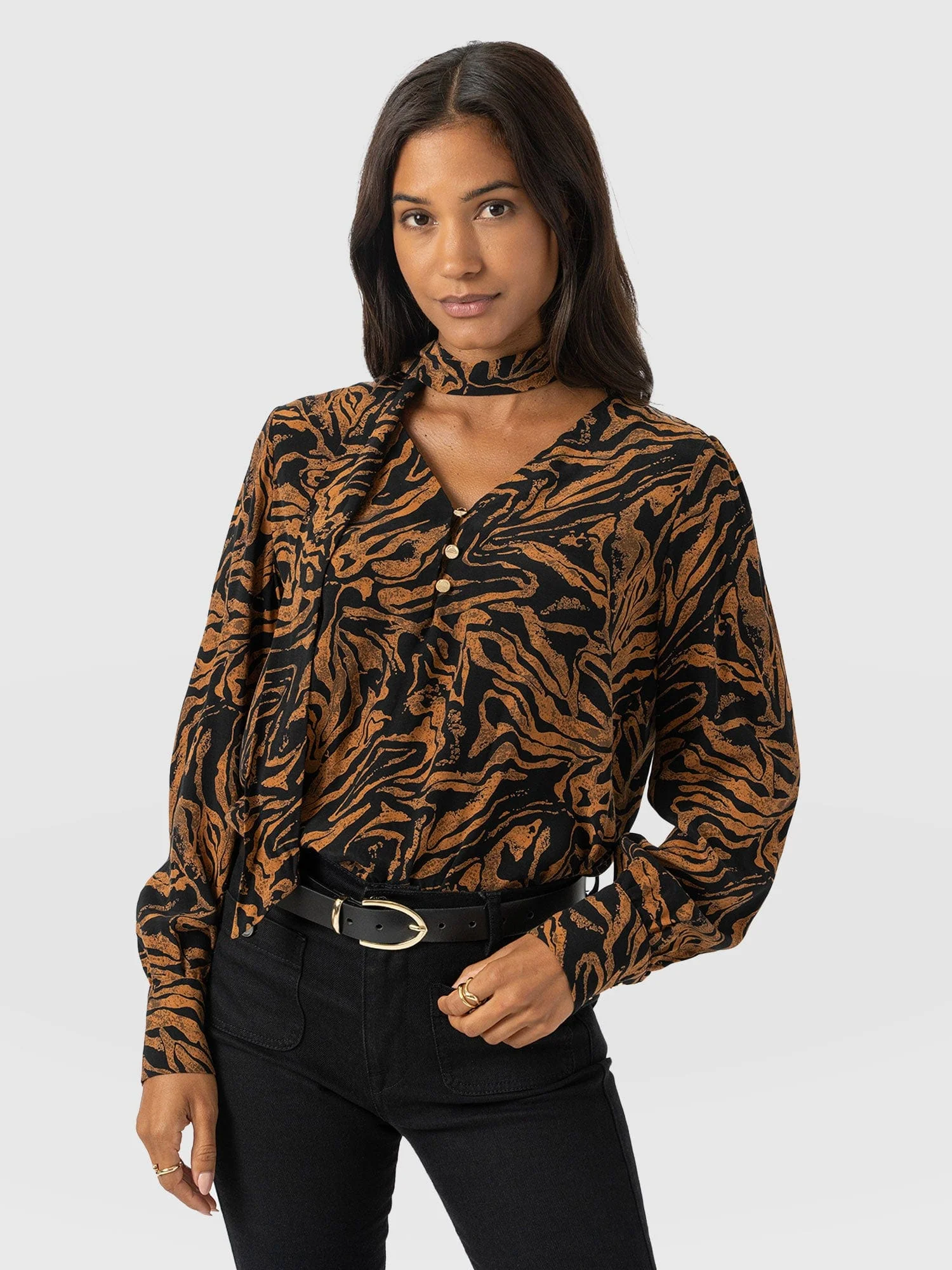 Joselyn V Neck Blouse - Brown Zebra