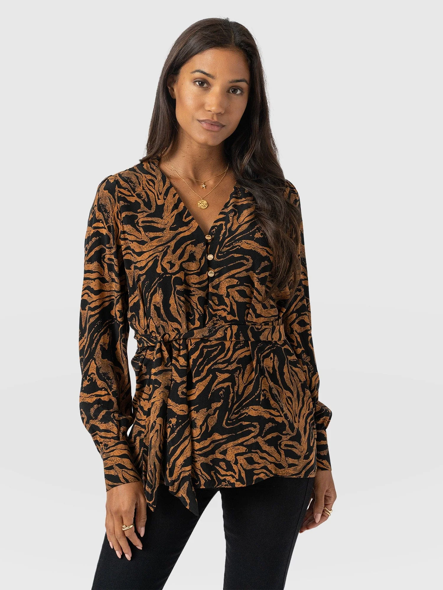 Joselyn V Neck Blouse - Brown Zebra - Image 2