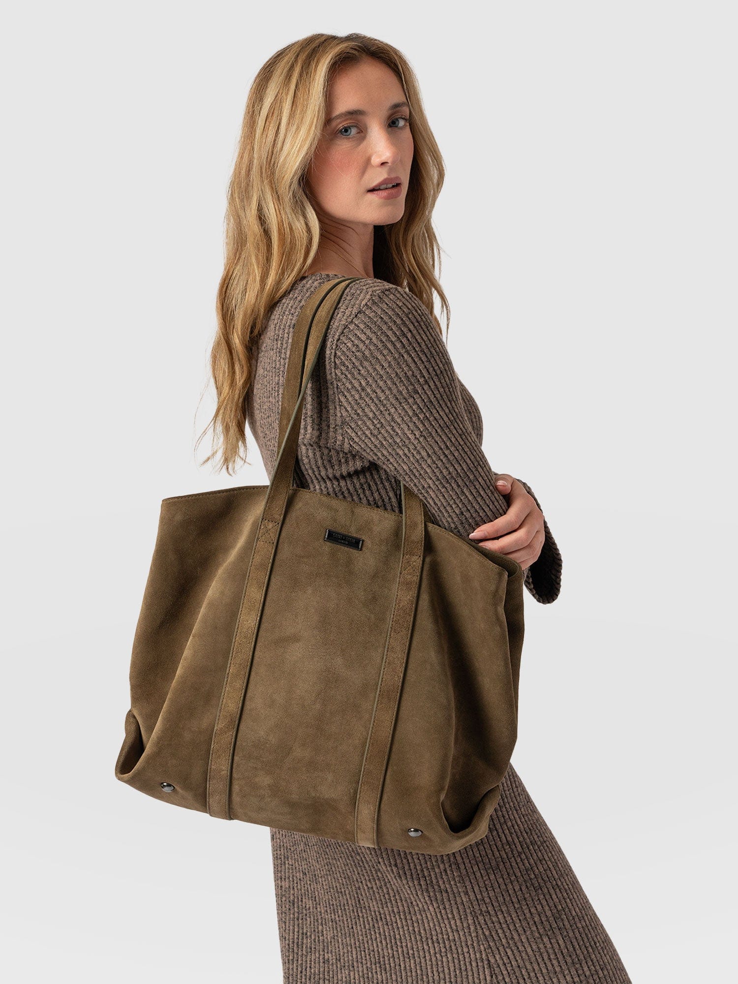 Kara Shopper Bag - Khaki Suede - Image 7