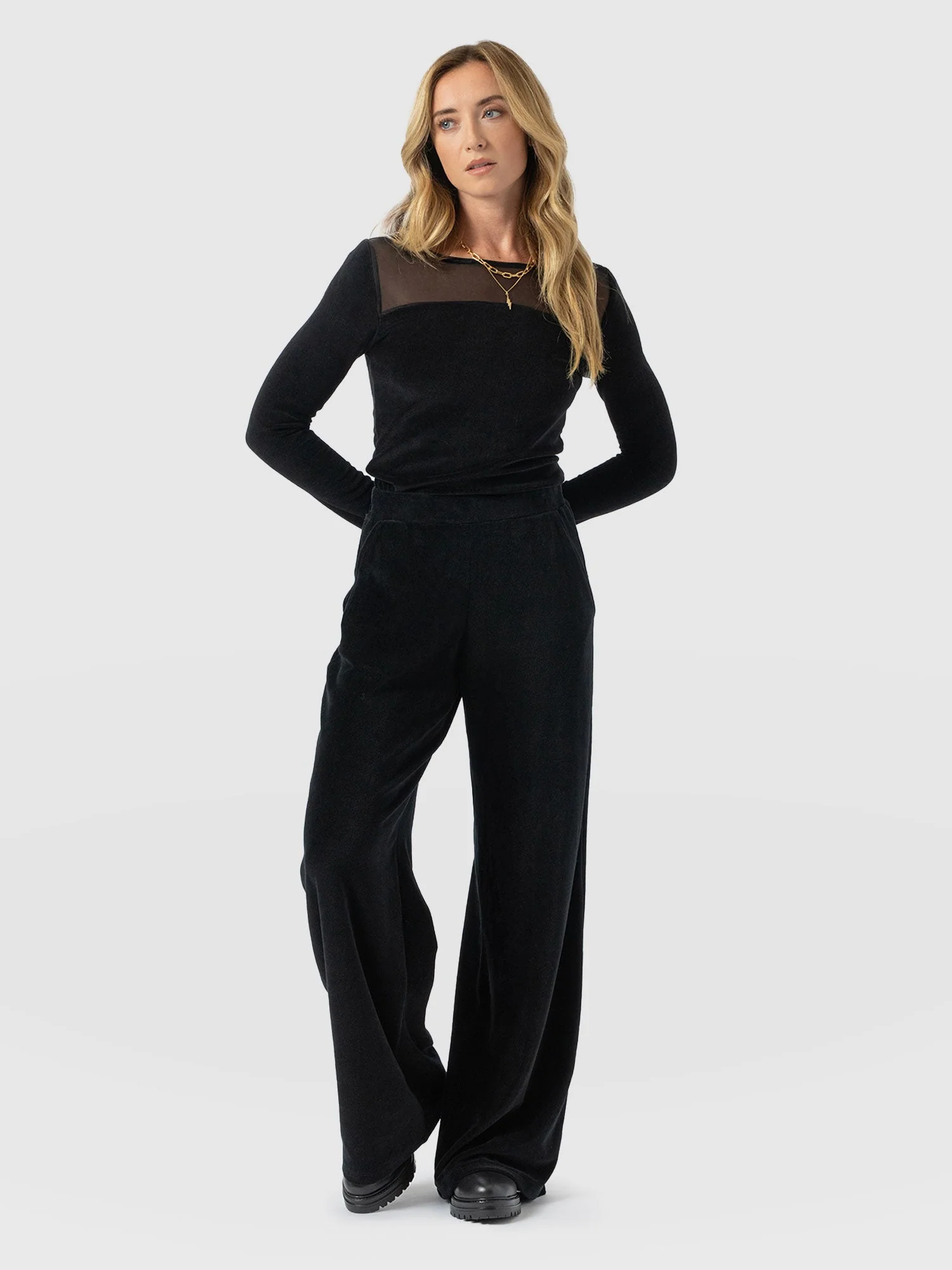 Keller Wide Leg Pant - Black Velvet - Image 5