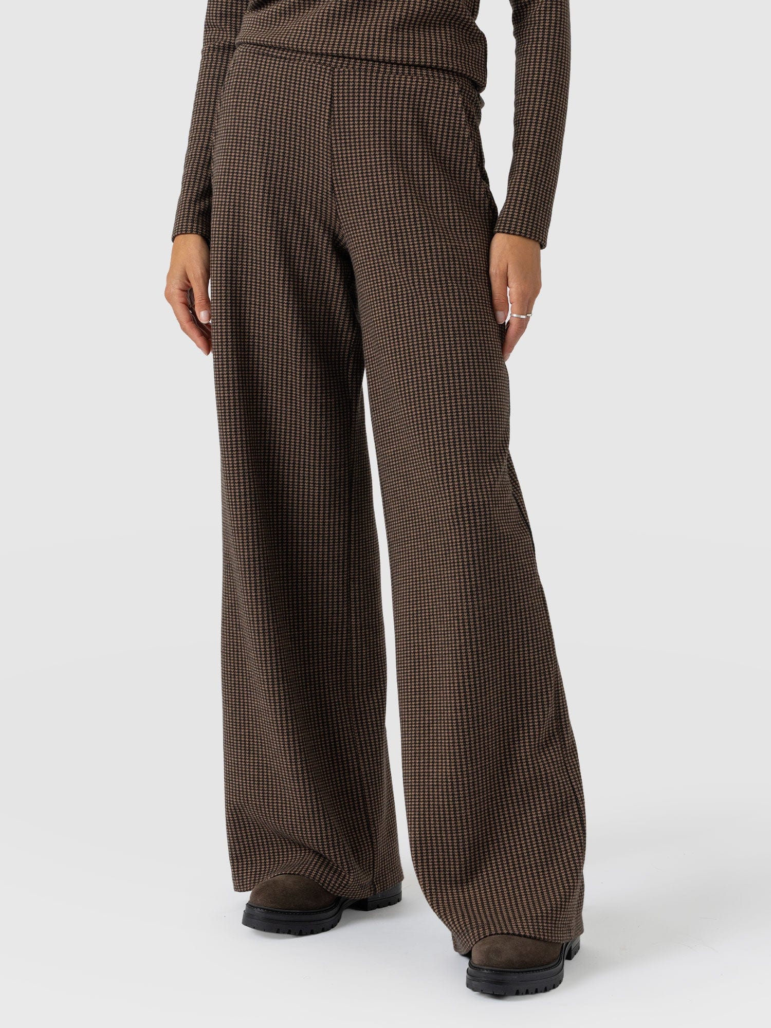 Keller Wide Leg Pant - Brown Mini Houndstooth - Image 2