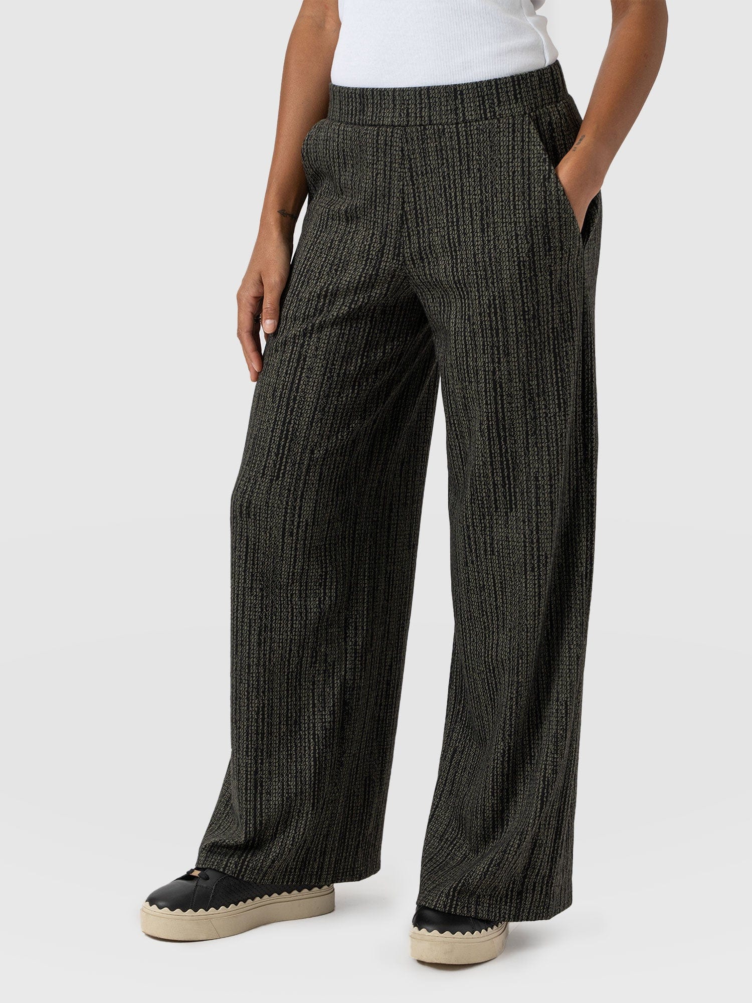 Keller Wide Leg Pant - Green Texture - Image 2