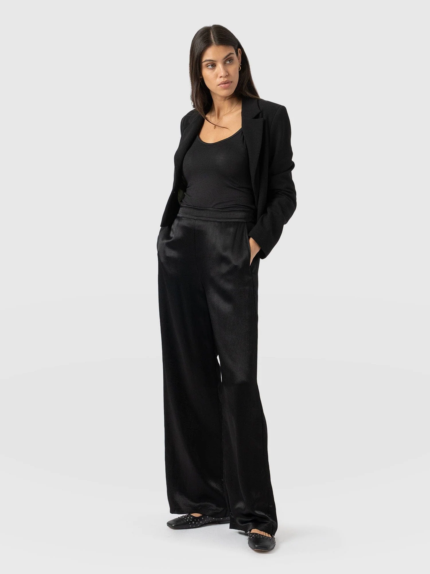 Langley Wide Leg Pant - Black - Image 5