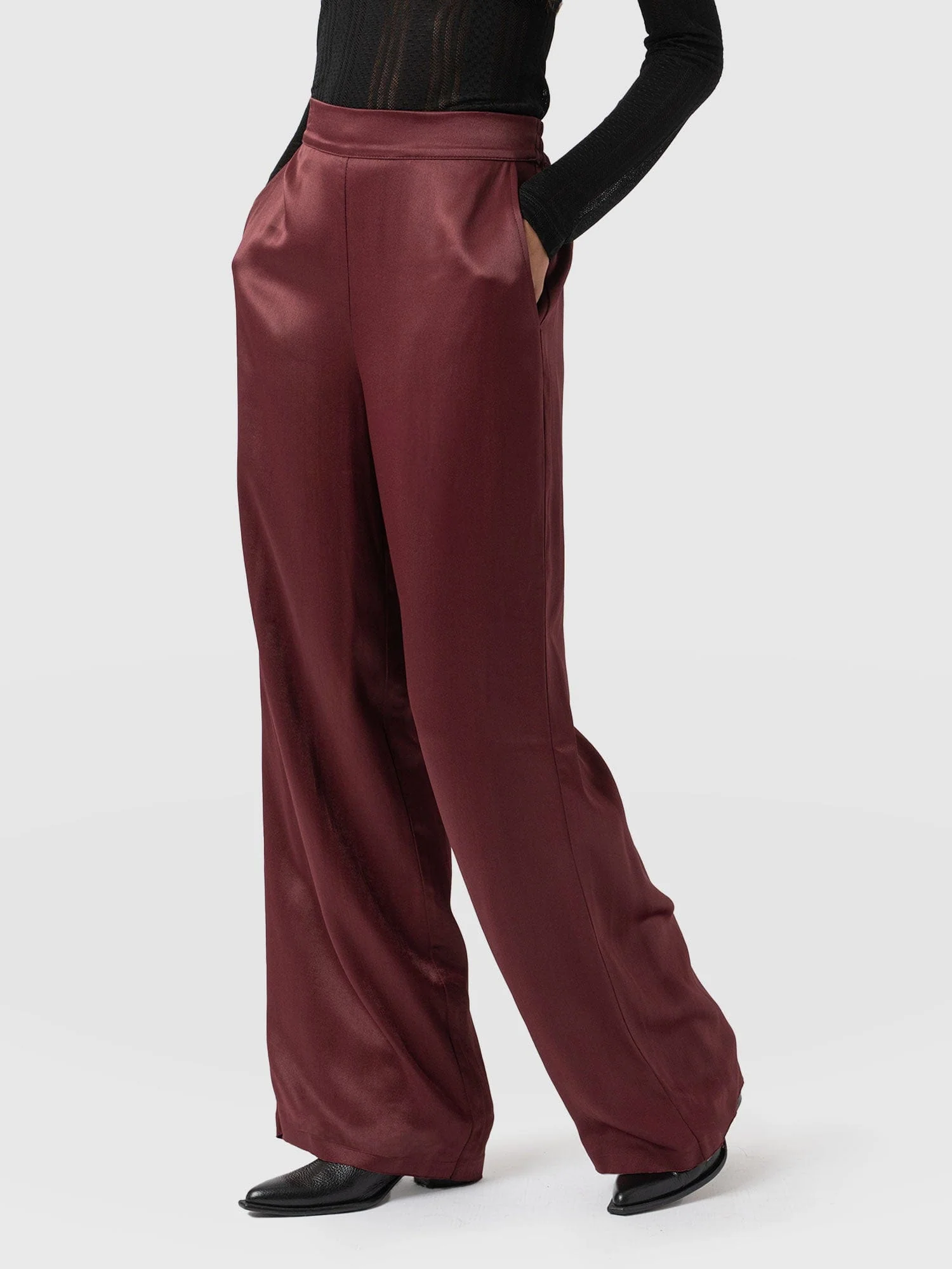 Langley Wide Leg Pant - Maroon - Image 4