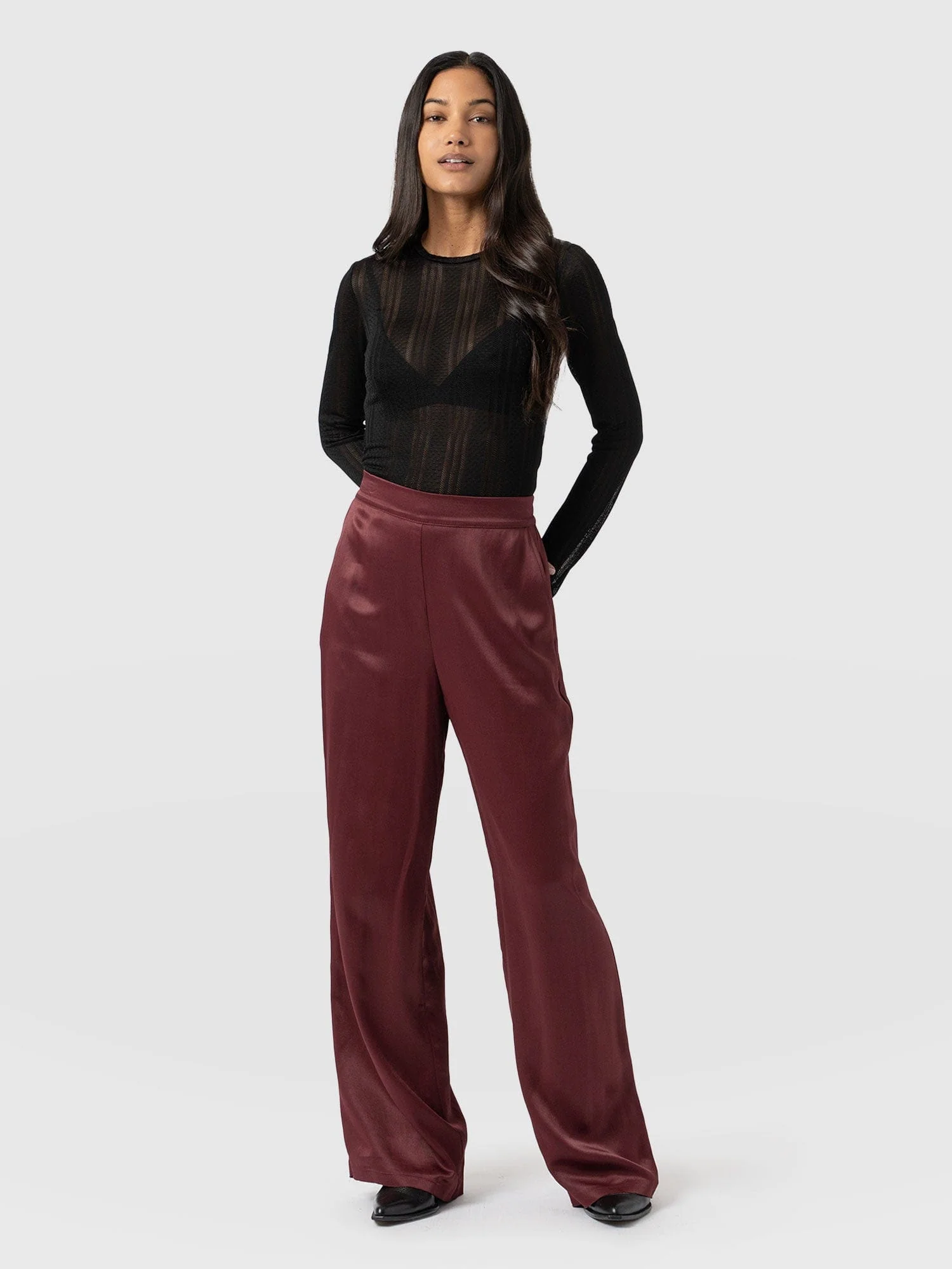 Langley Wide Leg Pant - Maroon - Image 5