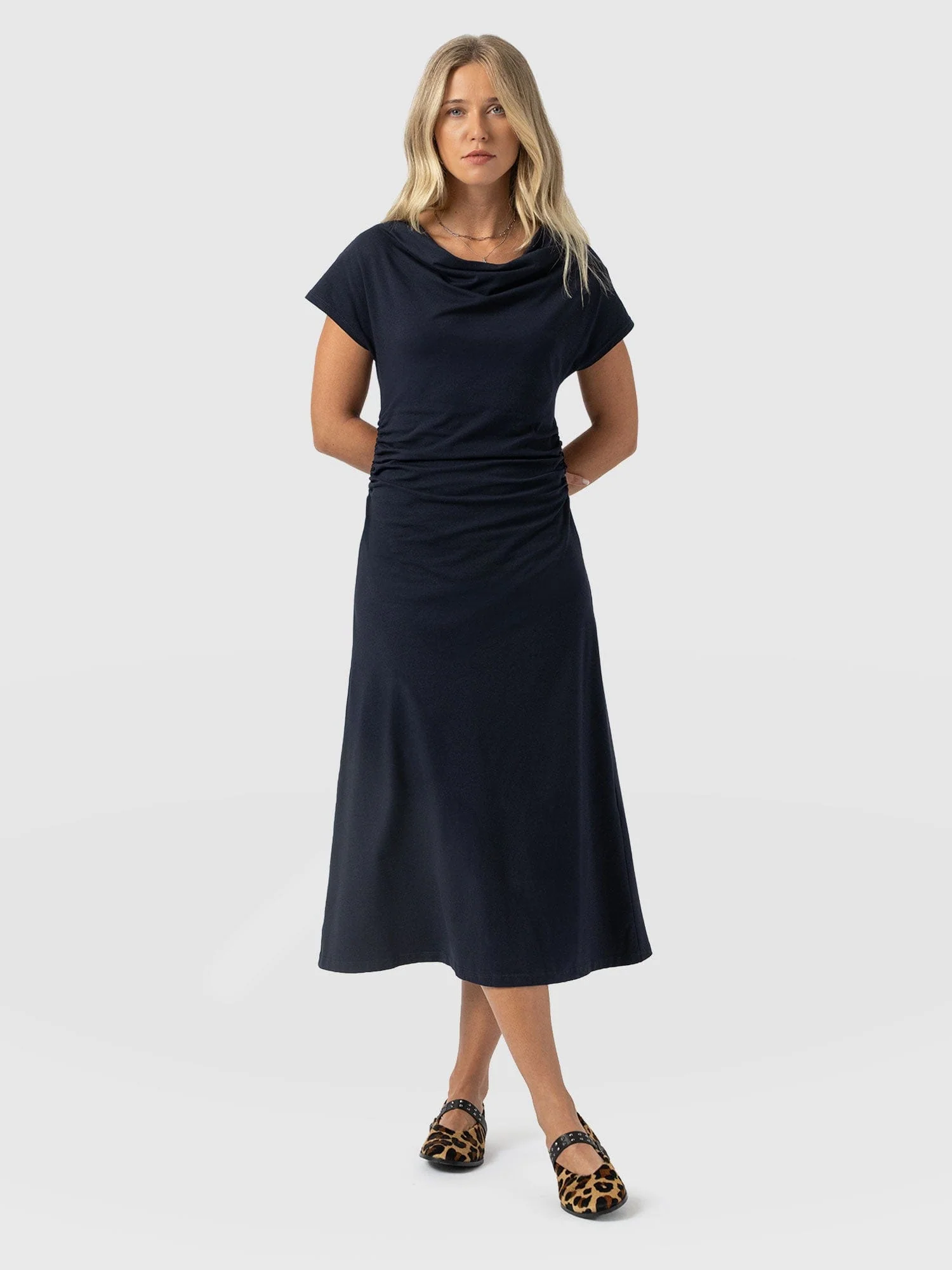 Laurie Cowl Neck Dress - Navy - Image 2