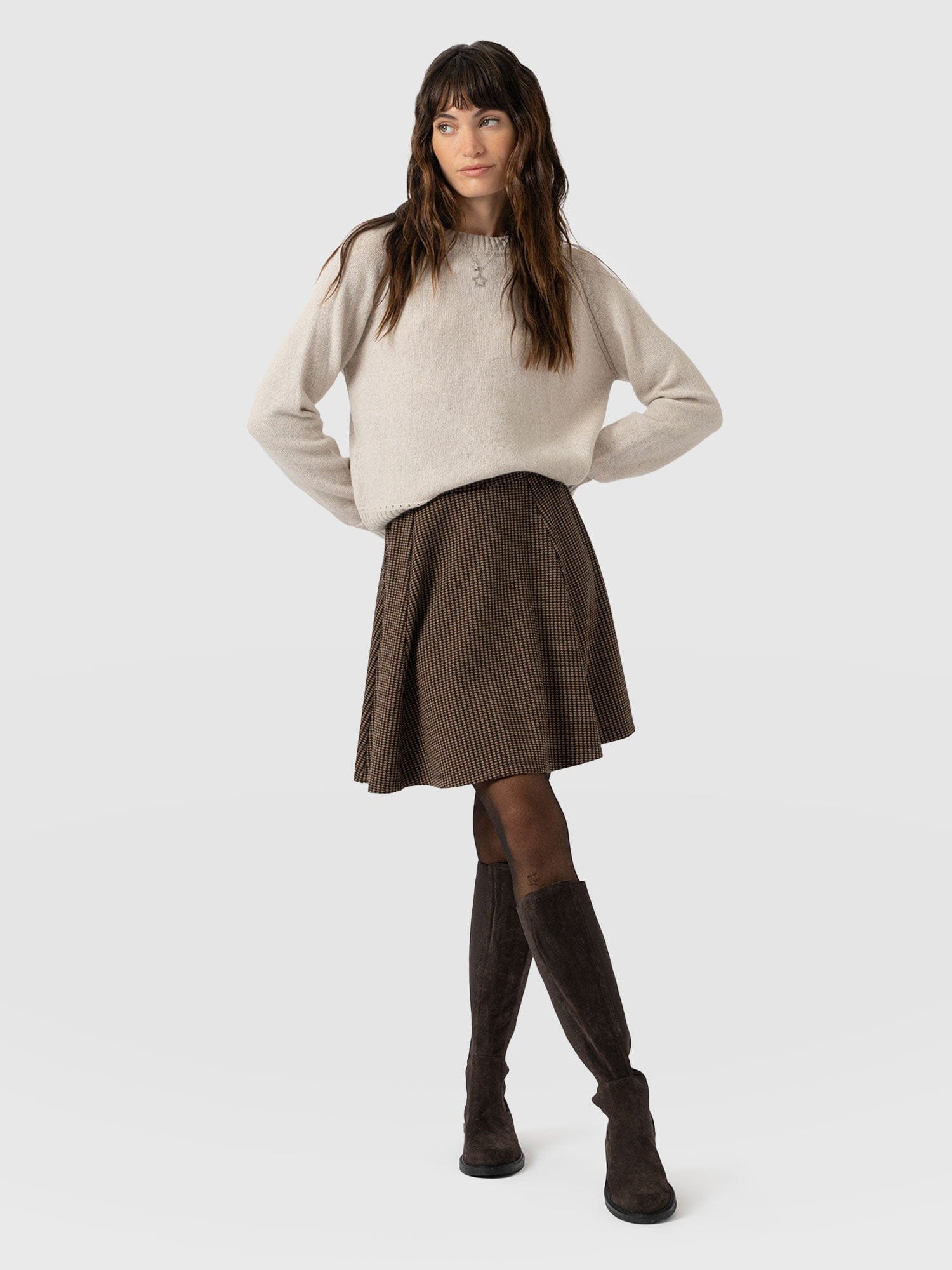 Macie Mini Skirt - Brown Mini Houndstooth - Image 2