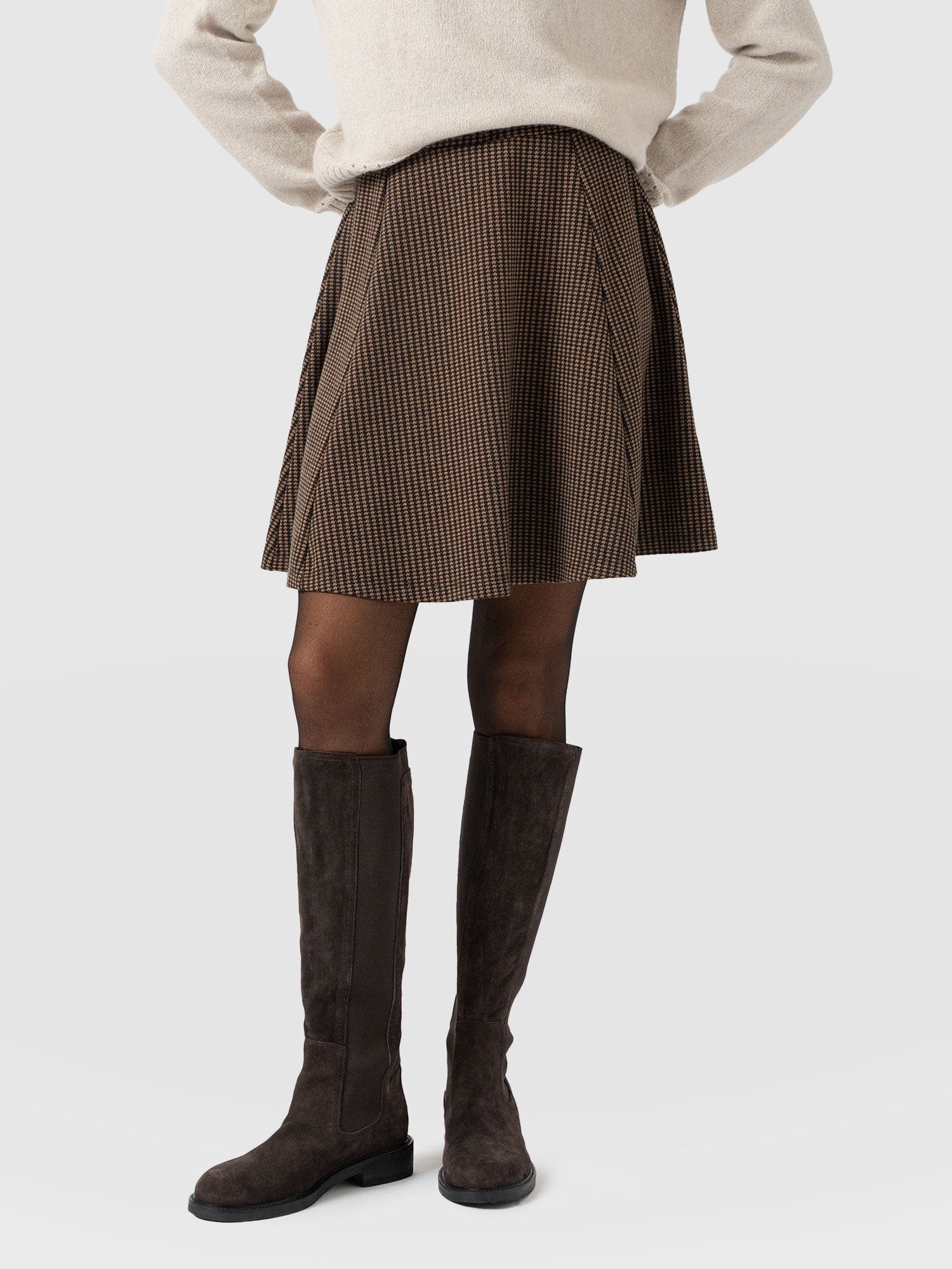 Macie Mini Skirt - Brown Mini Houndstooth - Image 3