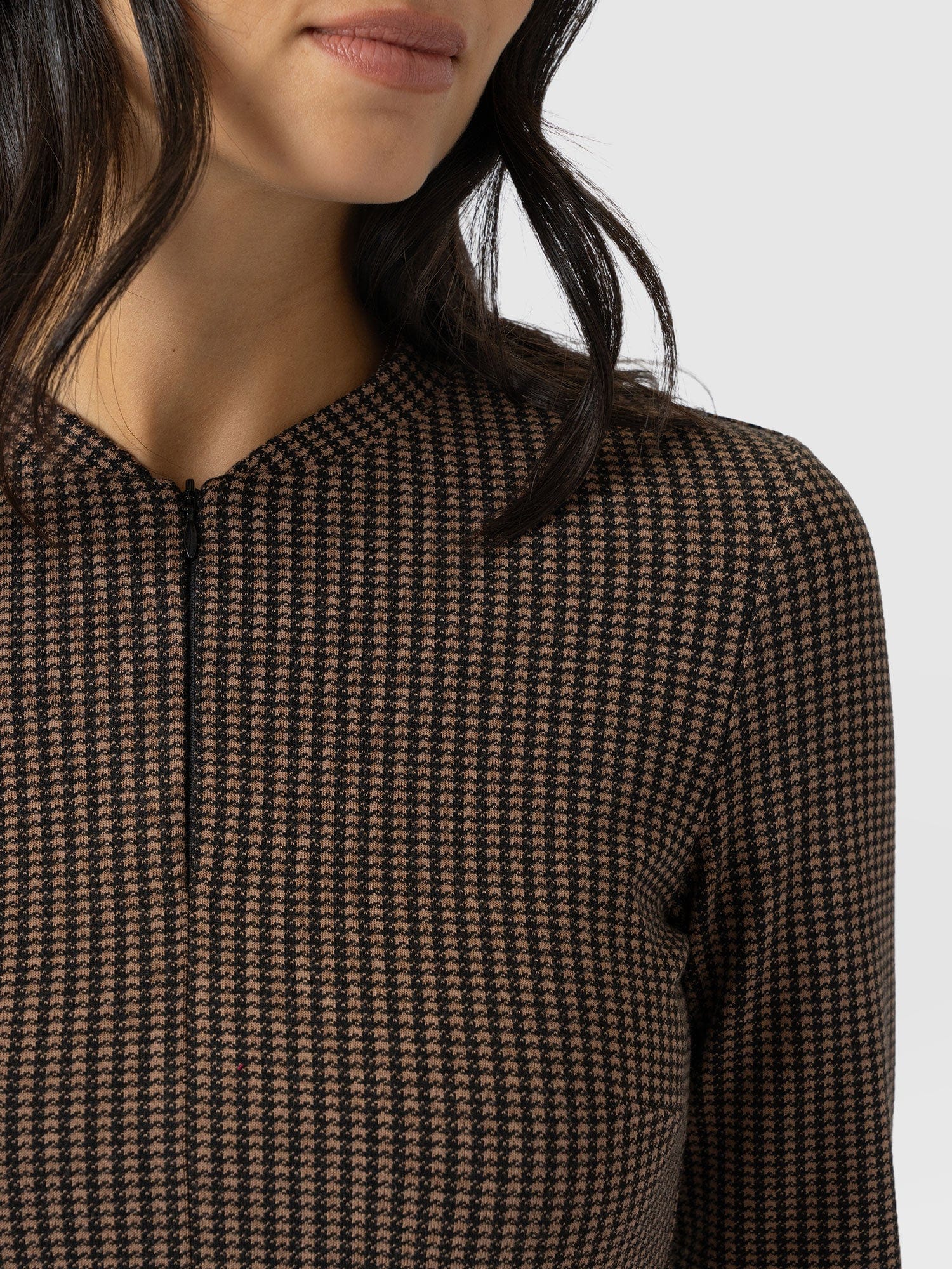 Macie Zip Up Dress - Brown Mini Houndstooth - Image 5