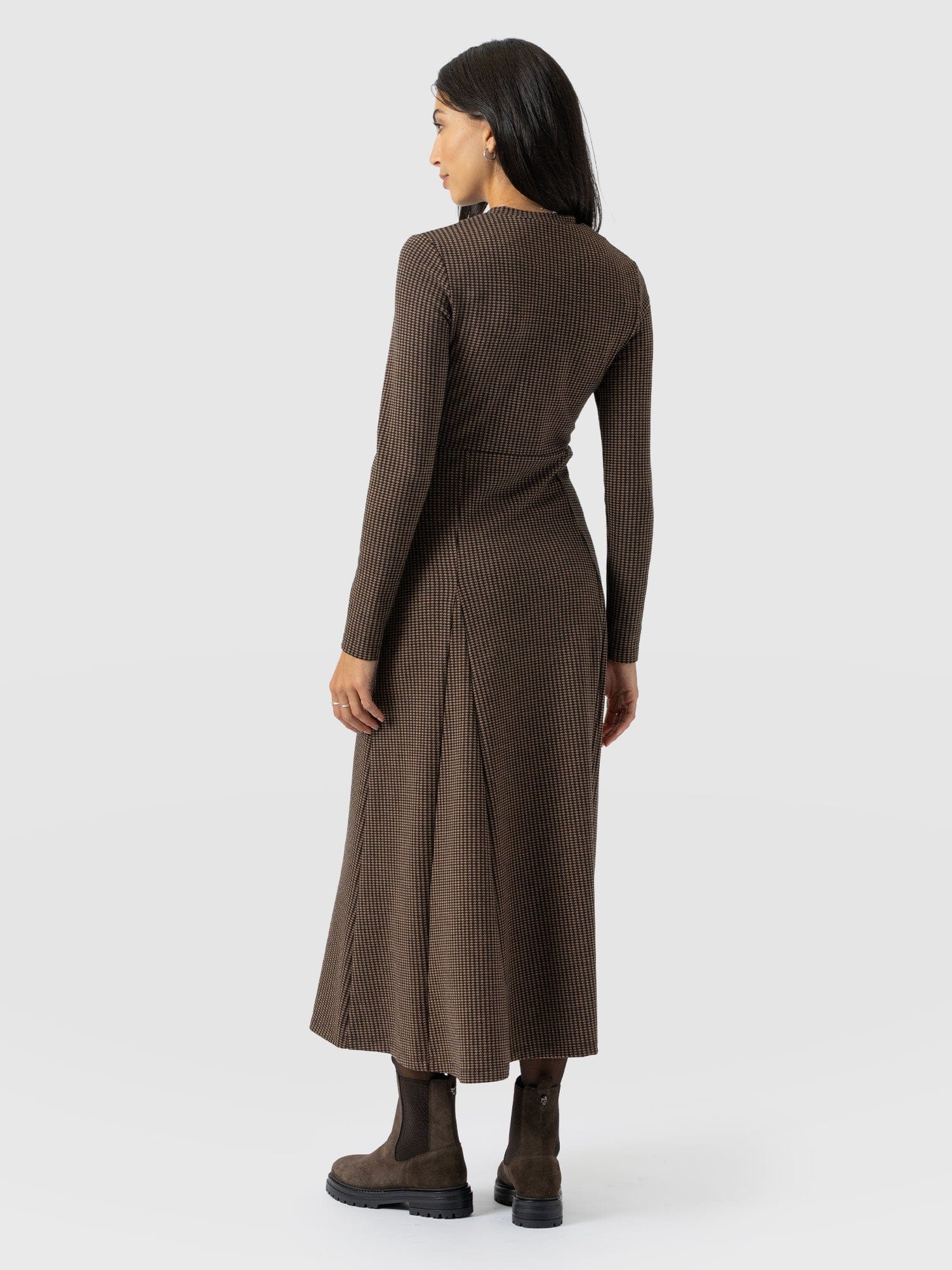 Macie Zip Up Dress - Brown Mini Houndstooth - Image 6