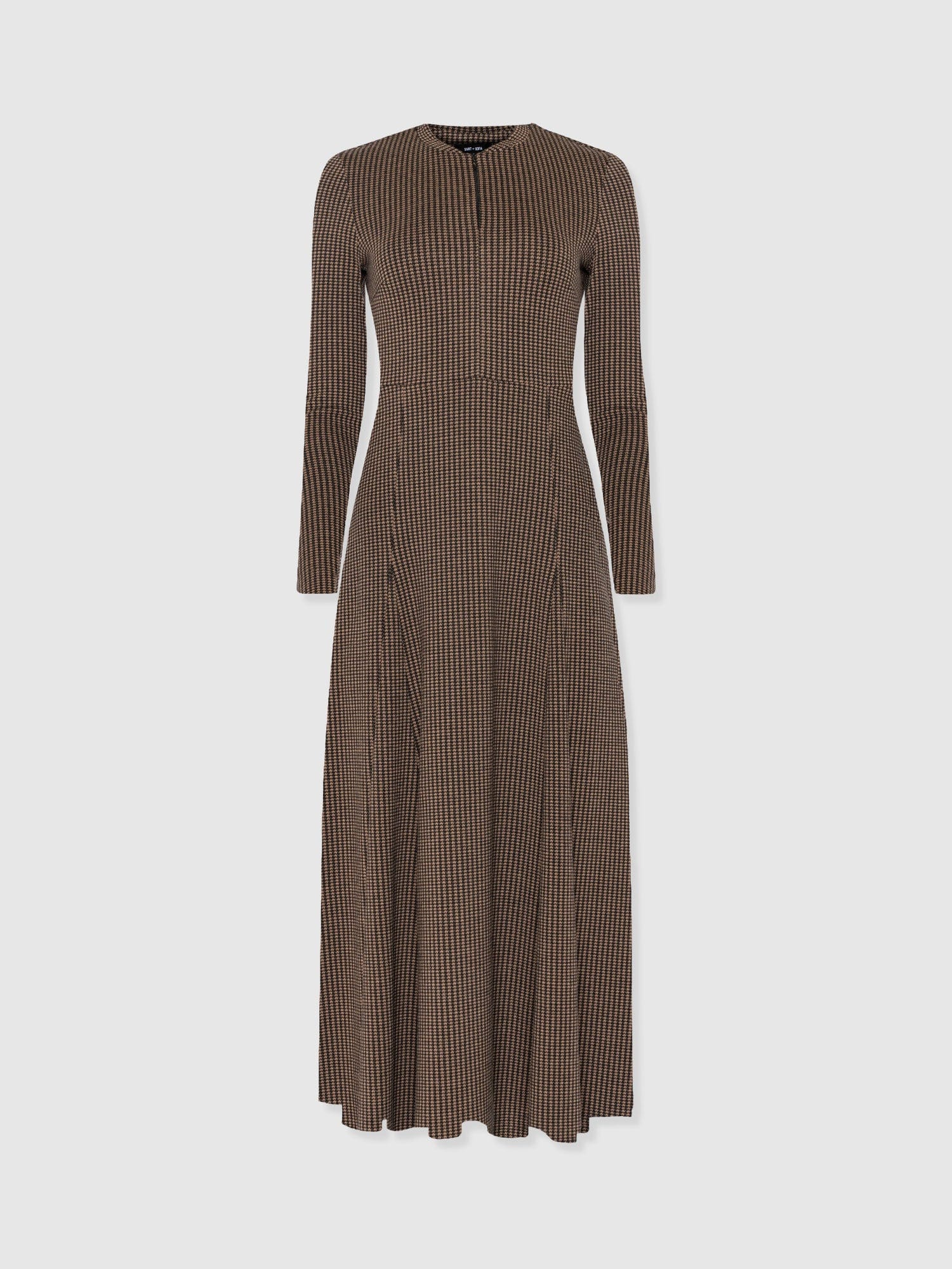 Macie Zip Up Dress - Brown Mini Houndstooth - Image 7