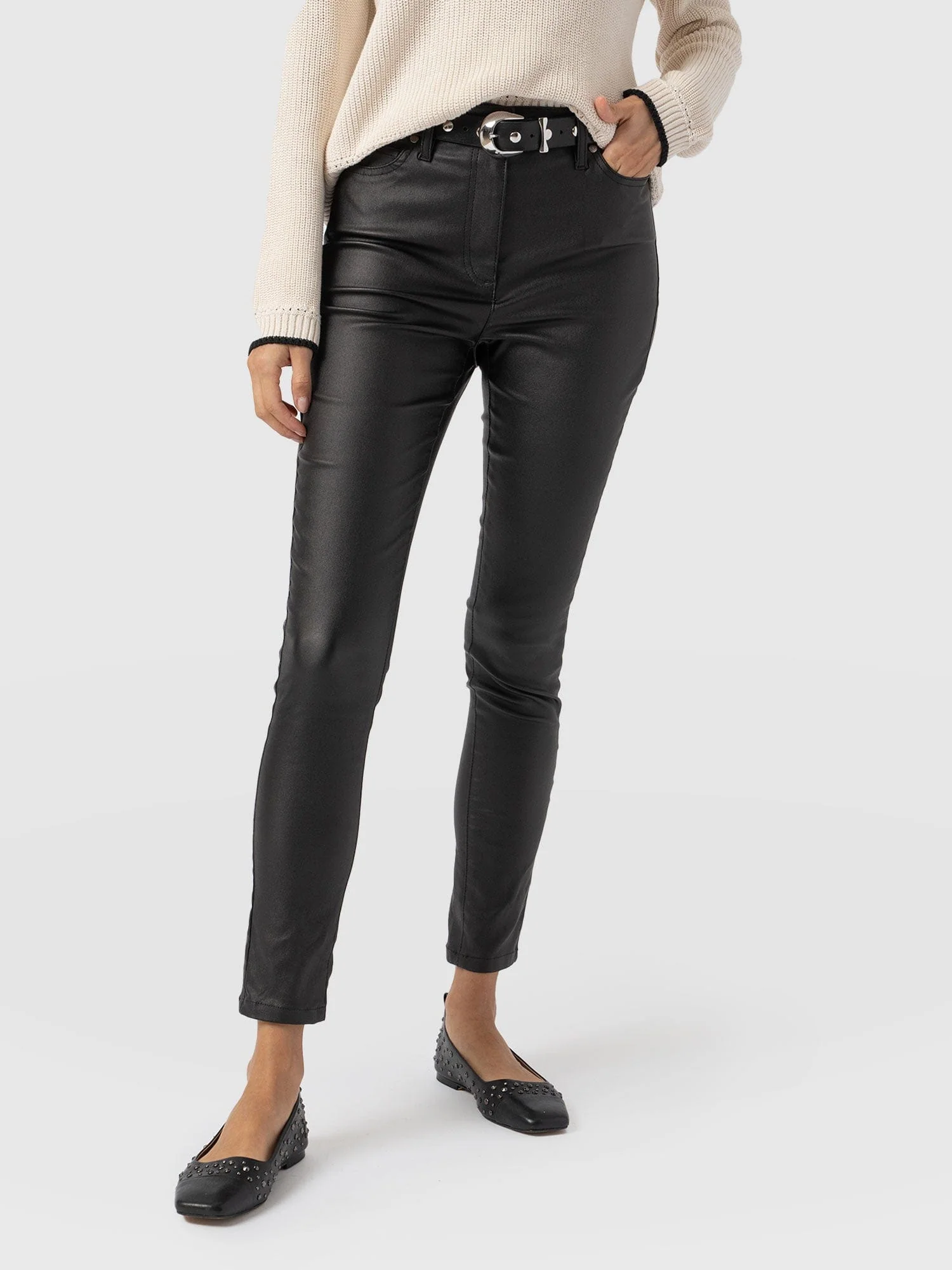 Maeva Skinny Pant - Black Coated - Image 2